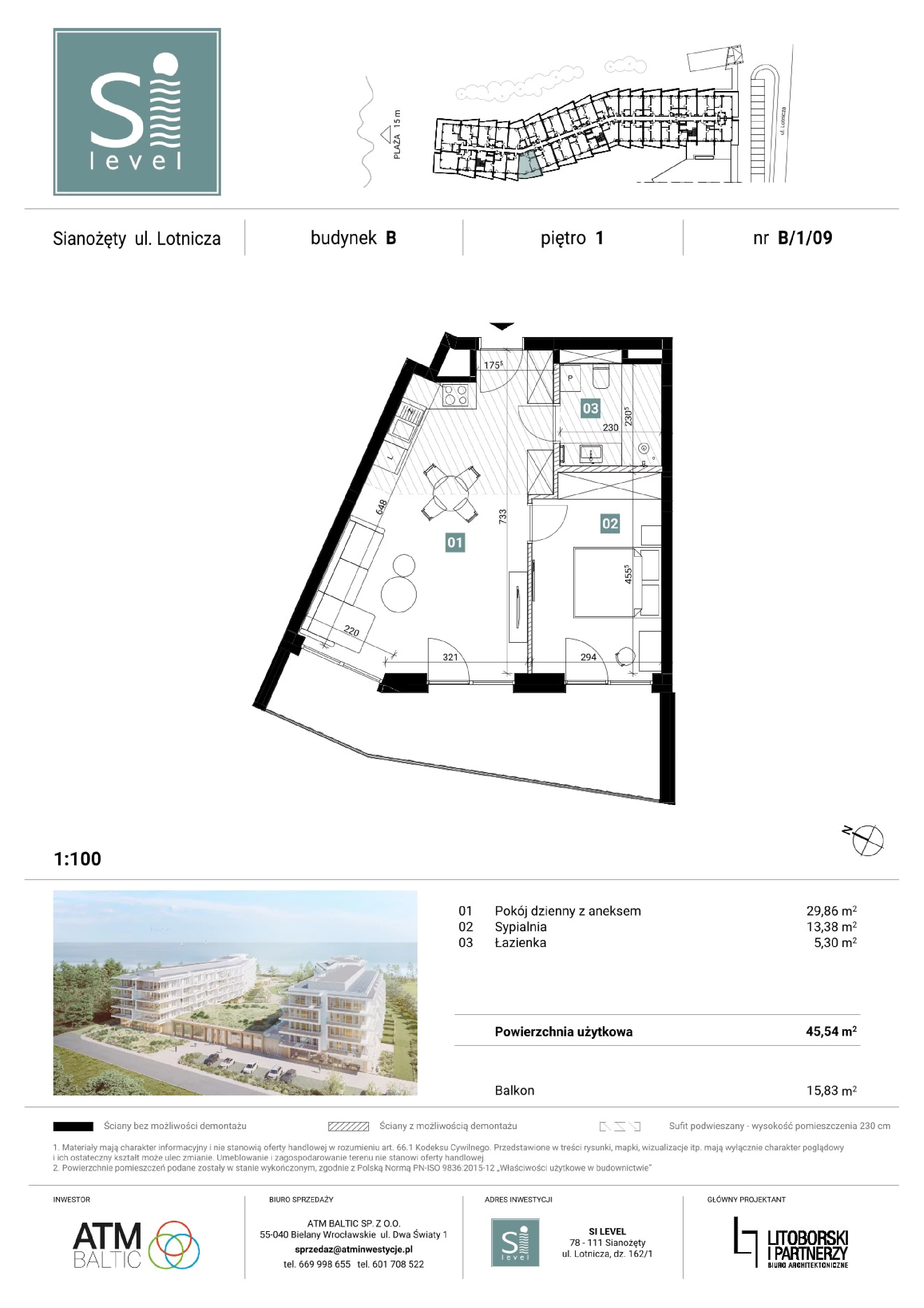 2 pokoje, apartament 48,54 m², piętro 1, oferta nr B/1/09, Silevel, Sianożęty, ul. Lotnicza