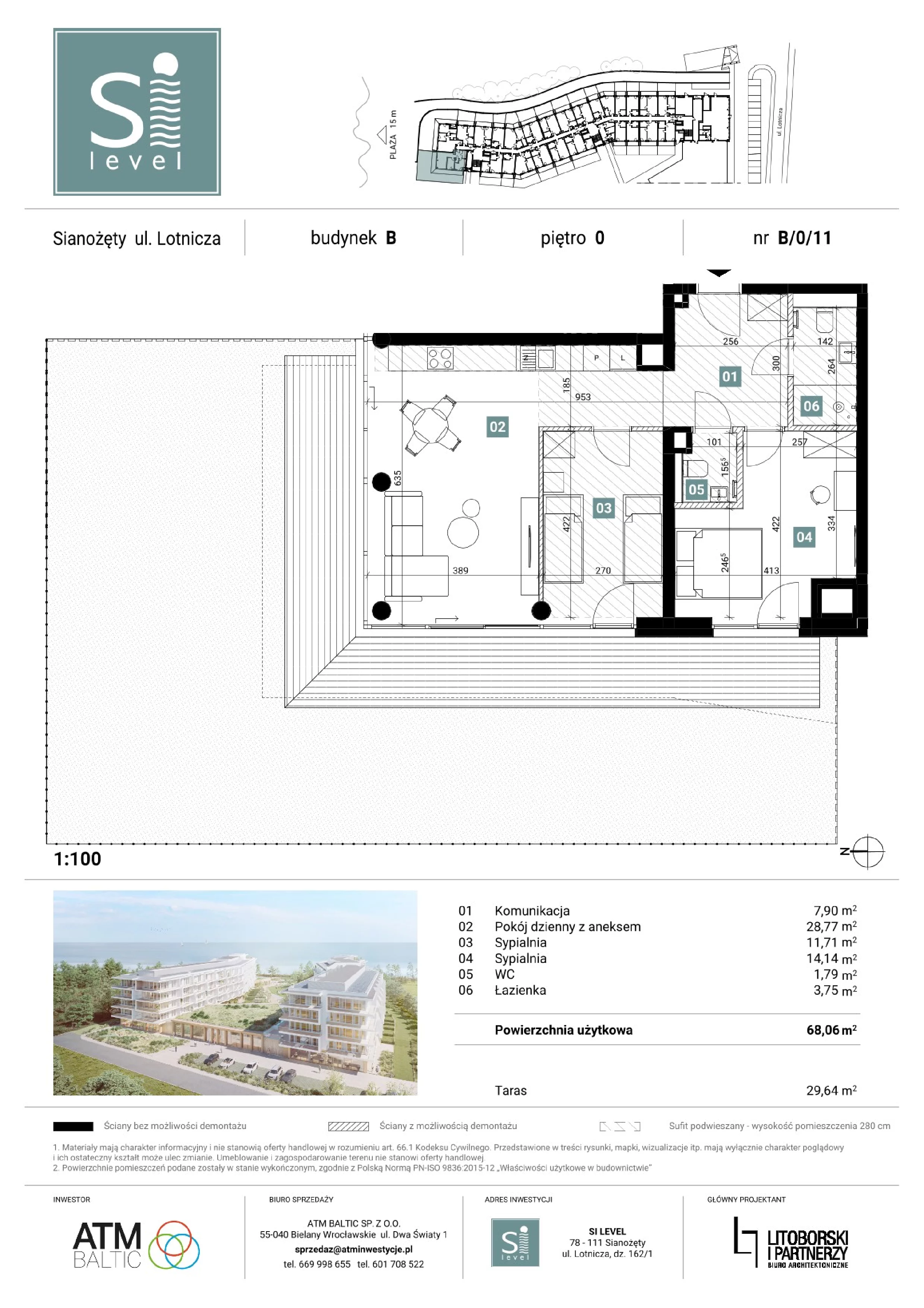3 pokoje, apartament 68,06 m², parter, oferta nr B/0/11, Silevel, Sianożęty, ul. Lotnicza