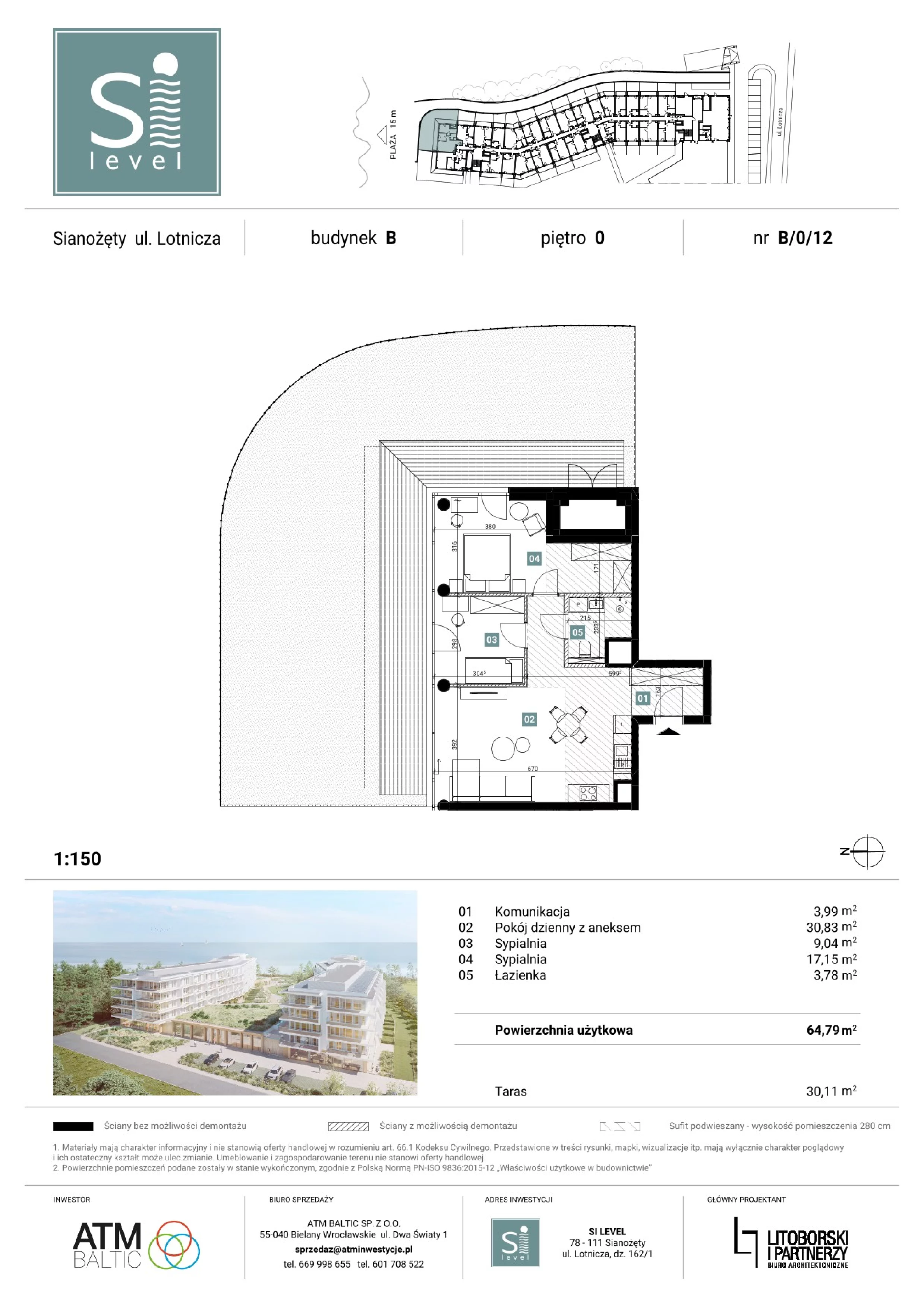 3 pokoje, apartament 64,79 m², parter, oferta nr B/0/12, Silevel, Sianożęty, ul. Lotnicza