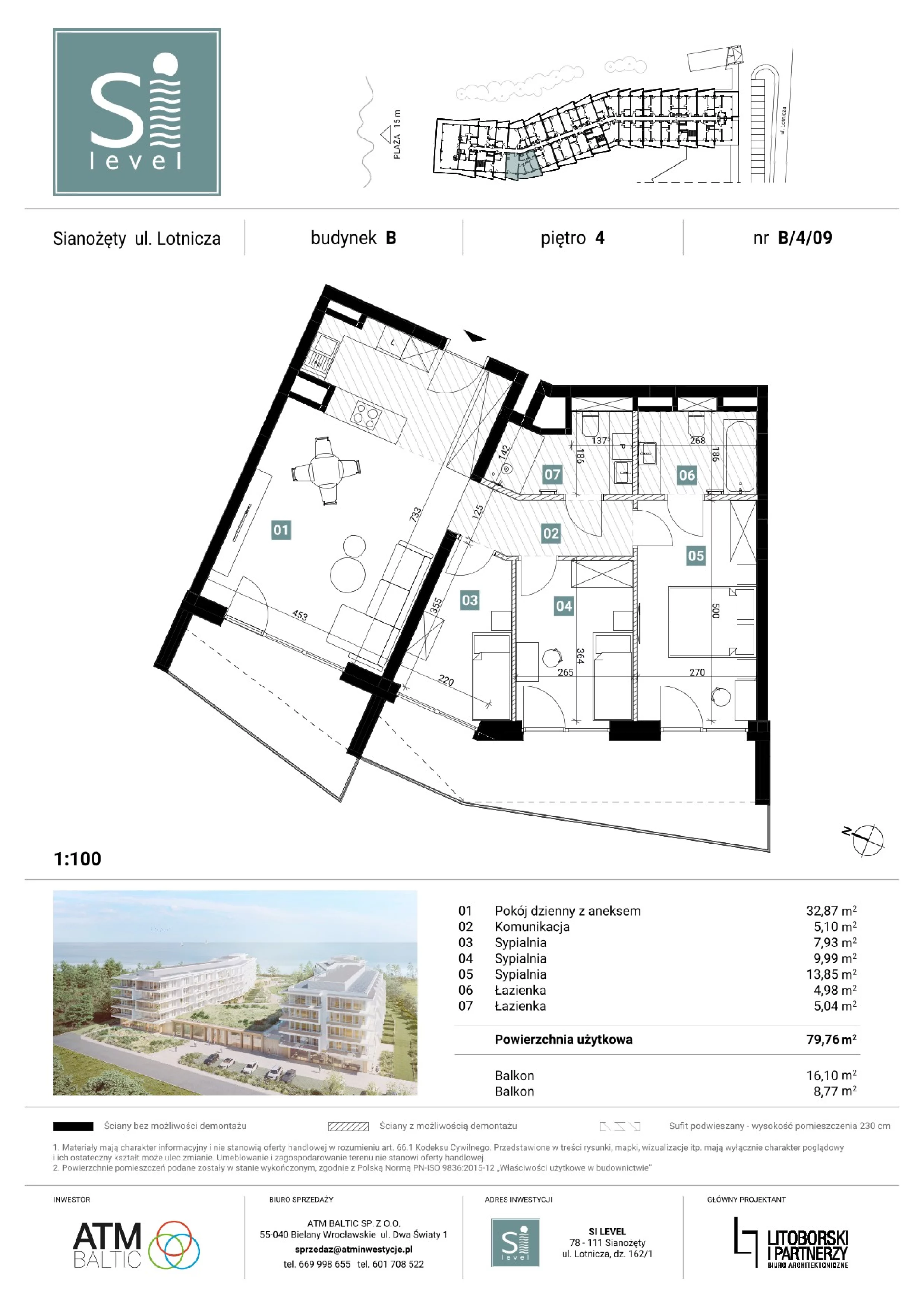 4 pokoje, apartament 79,76 m², piętro 4, oferta nr B/4/09, Silevel, Sianożęty, ul. Lotnicza