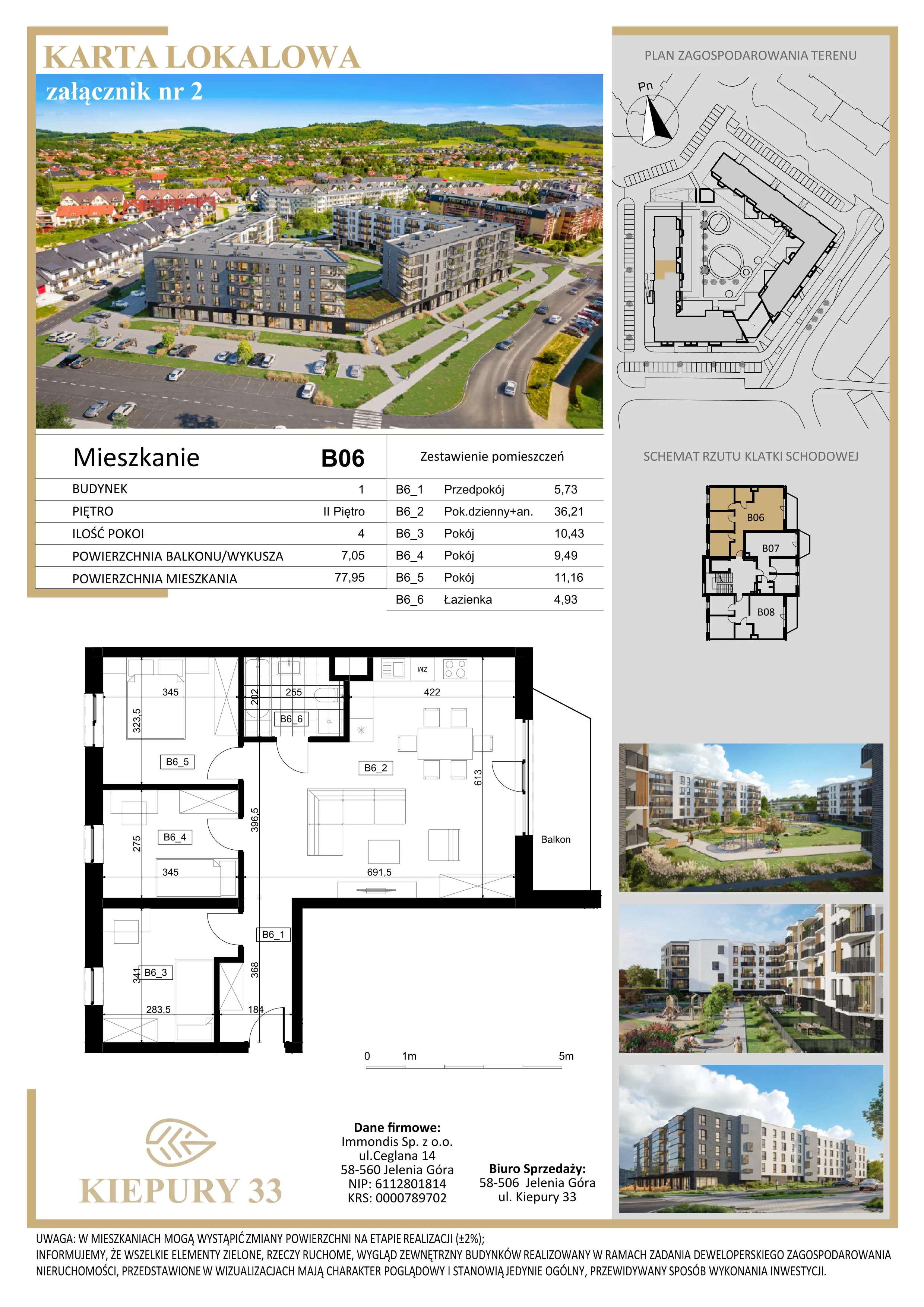 4 pokoje, mieszkanie 77,95 m², piętro 2, oferta nr B06, Kiepury 33, Jelenia Góra, Zabobrze, ul. Jana Kiepury