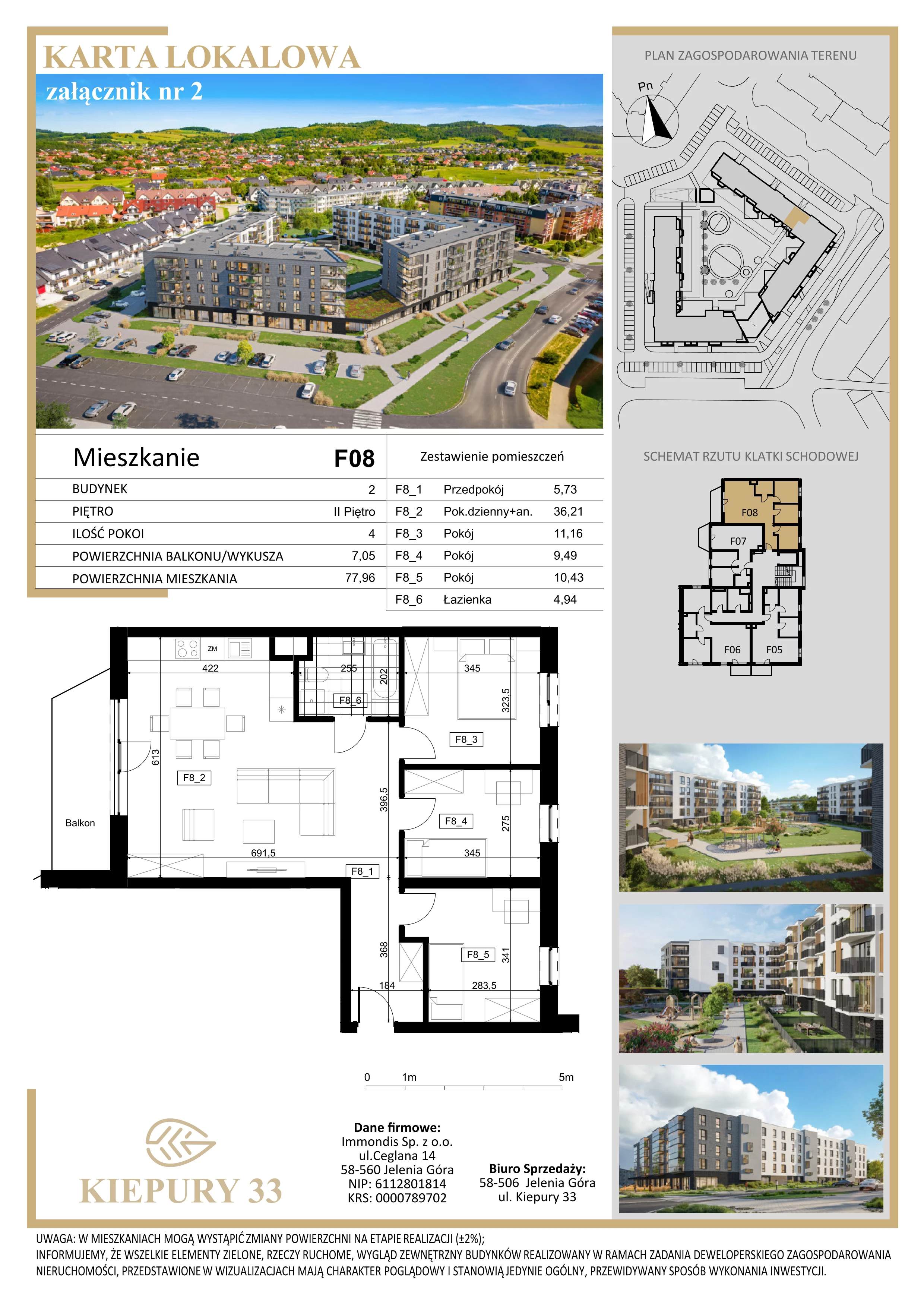 4 pokoje, mieszkanie 77,96 m², piętro 2, oferta nr F08, Kiepury 33, Jelenia Góra, Zabobrze, ul. Jana Kiepury