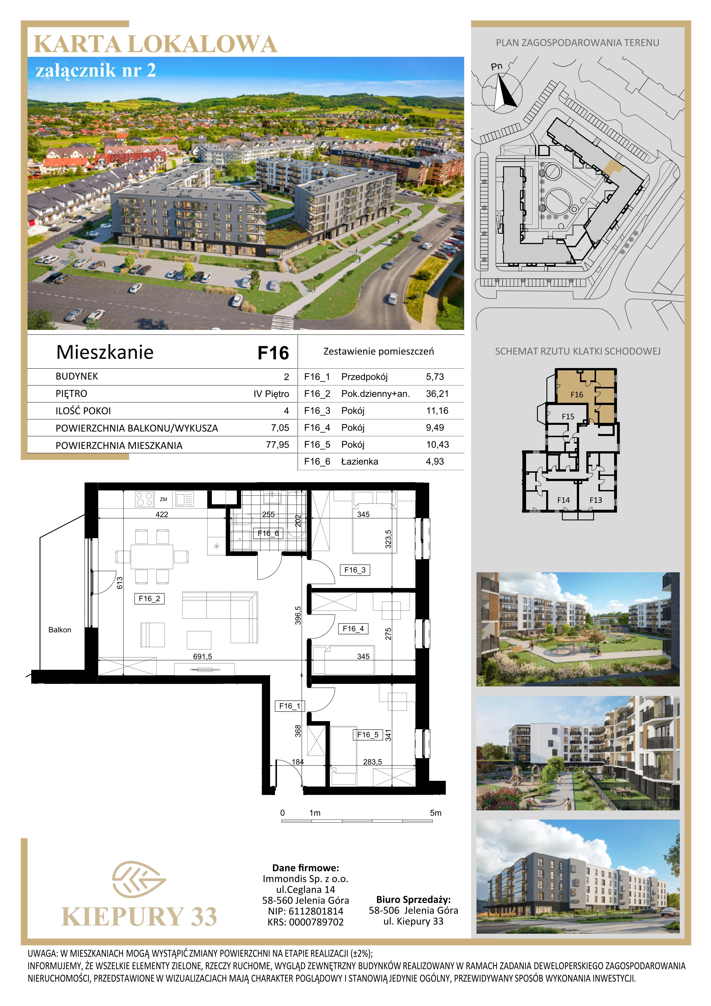 4 pokoje, mieszkanie 77,95 m², piętro 4, oferta nr F16, Kiepury 33, Jelenia Góra, Zabobrze, ul. Jana Kiepury