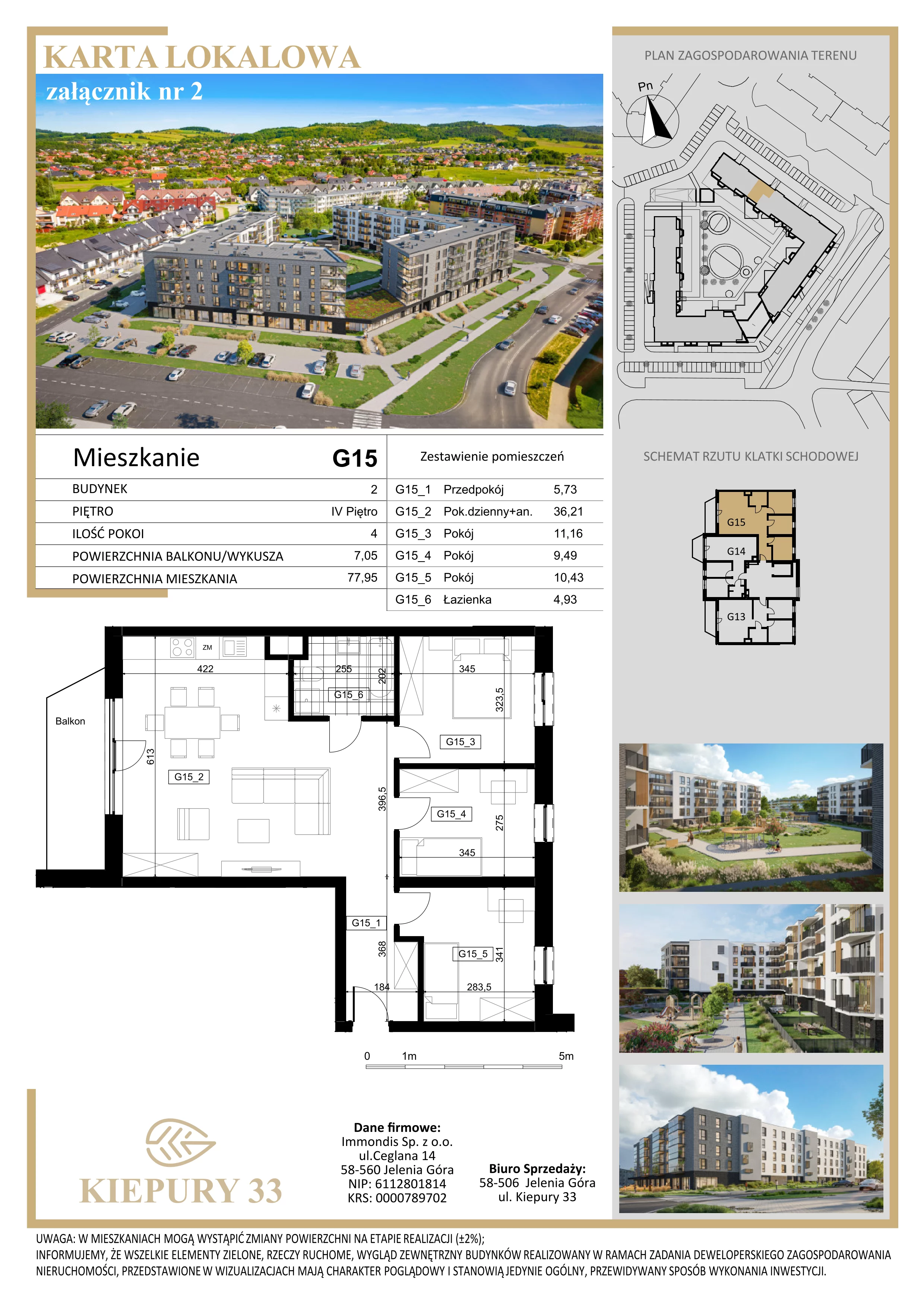 4 pokoje, mieszkanie 77,95 m², piętro 4, oferta nr G15, Kiepury 33, Jelenia Góra, Zabobrze, ul. Jana Kiepury