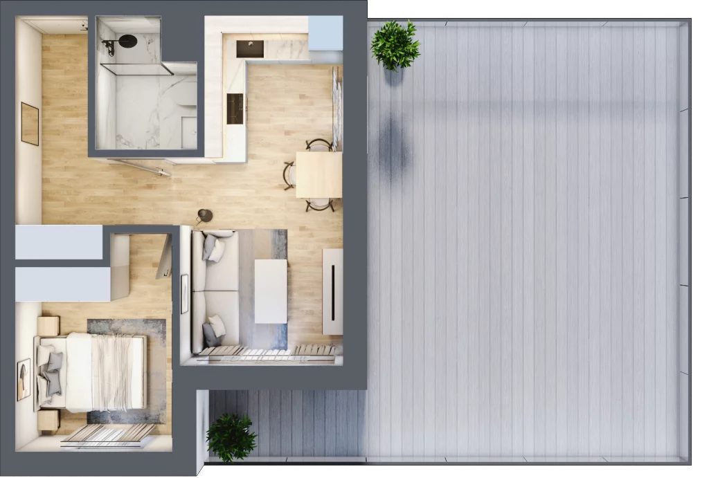 2 pokoje, mieszkanie 37,36 m², parter, oferta nr B1.0/2, Oko Karkonoszy Apartamenty Rakownica, Jelenia Góra, ul. Okopowa