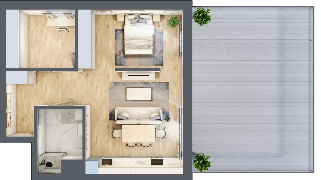 2 pokoje, mieszkanie 58,21 m², parter, oferta nr B2.0/1, Oko Karkonoszy Apartamenty Rakownica, Jelenia Góra, ul. Okopowa