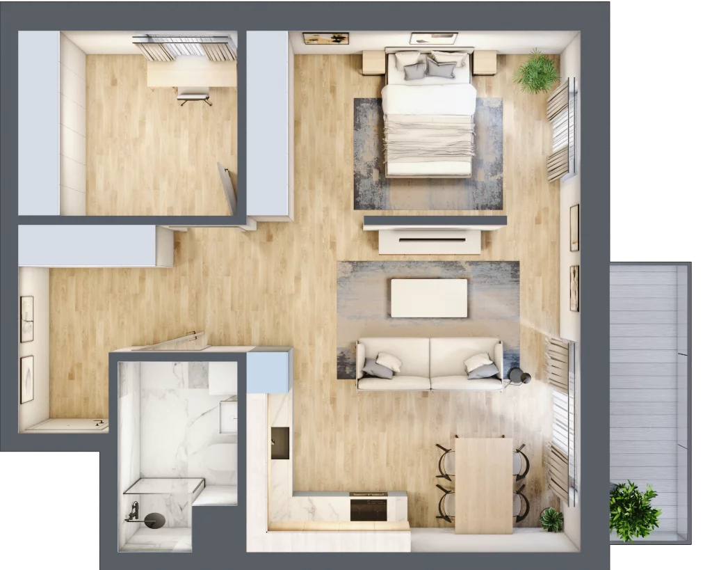 2 pokoje, mieszkanie 57,81 m², piętro 1, oferta nr B2.1/7, Oko Karkonoszy Apartamenty Rakownica, Jelenia Góra, ul. Okopowa