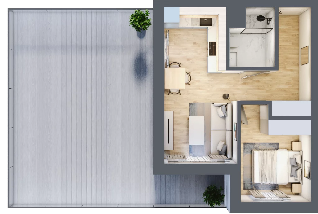 2 pokoje, mieszkanie 37,55 m², parter, oferta nr B3.0/5, Oko Karkonoszy Apartamenty Rakownica, Jelenia Góra, ul. Okopowa