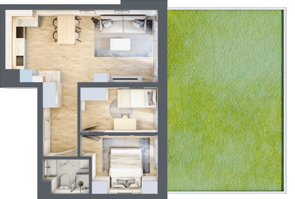3 pokoje, mieszkanie 49,76 m², parter, oferta nr B02, Kiepury 33, Jelenia Góra, Zabobrze, ul. Jana Kiepury