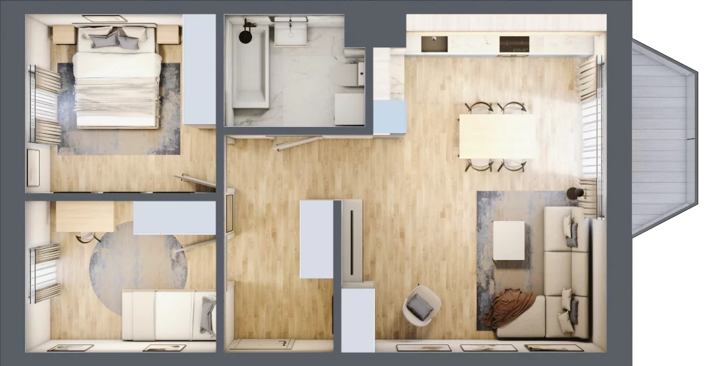 3 pokoje, mieszkanie 61,38 m², piętro 1, oferta nr C01, Kiepury 33, Jelenia Góra, Zabobrze, ul. Jana Kiepury