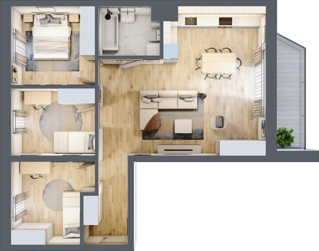 4 pokoje, mieszkanie 77,95 m², piętro 1, oferta nr B03, Kiepury 33, Jelenia Góra, Zabobrze, ul. Jana Kiepury