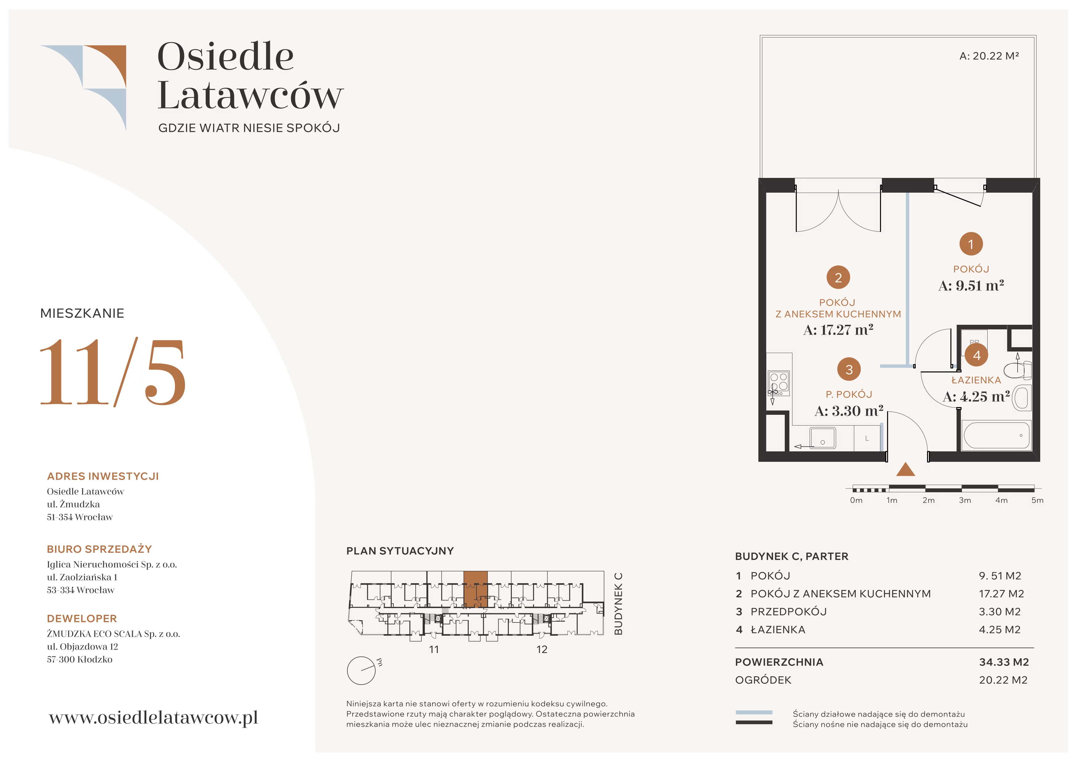2 pokoje, mieszkanie 34,33 m², parter, oferta nr C11-5, Osiedle Latawców, Wrocław, Psie Pole-Zawidawie, Psie Pole, ul. Grodzieńska