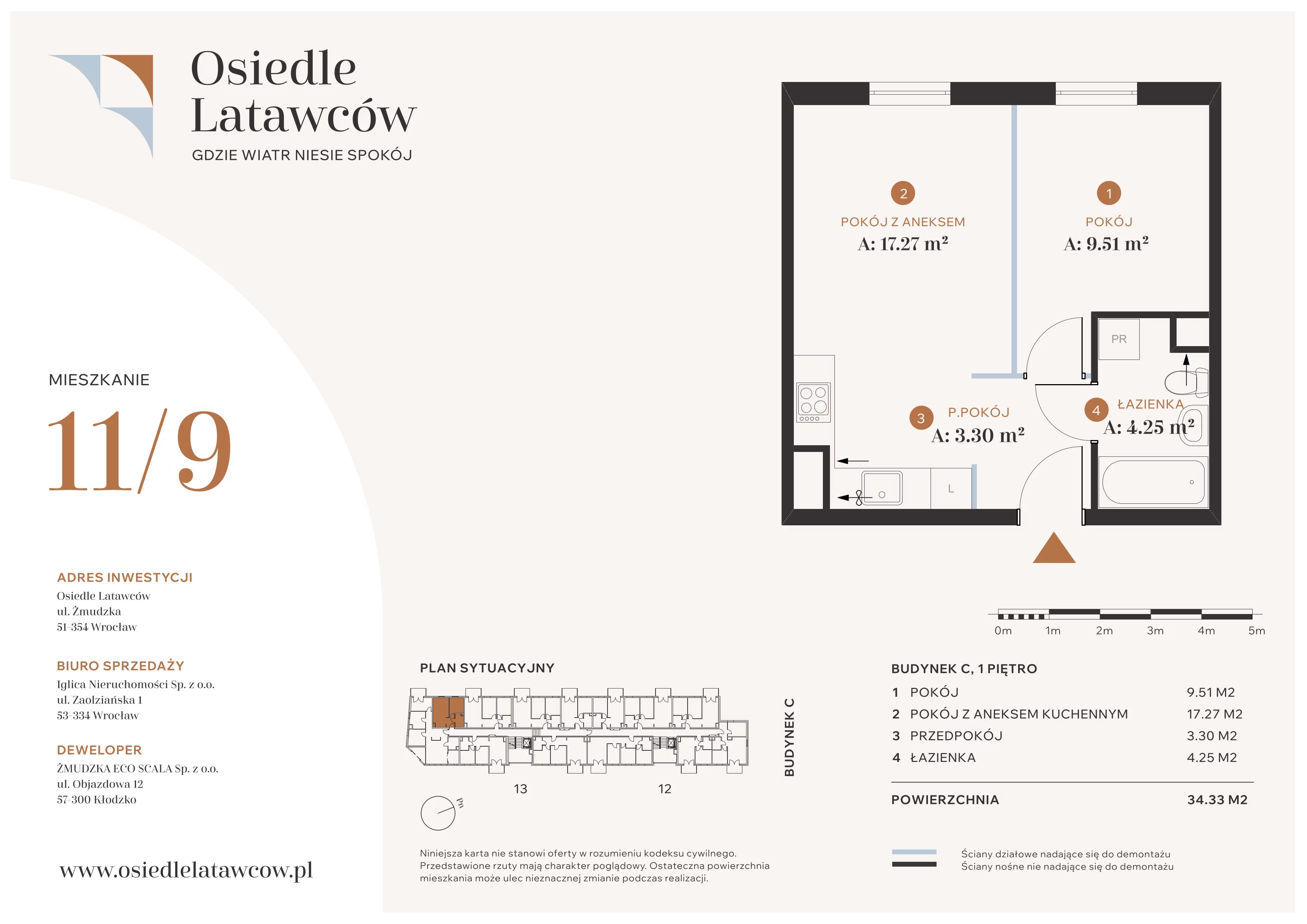 2 pokoje, mieszkanie 34,33 m², piętro 1, oferta nr C11-9, Osiedle Latawców, Wrocław, Psie Pole-Zawidawie, Psie Pole, ul. Grodzieńska