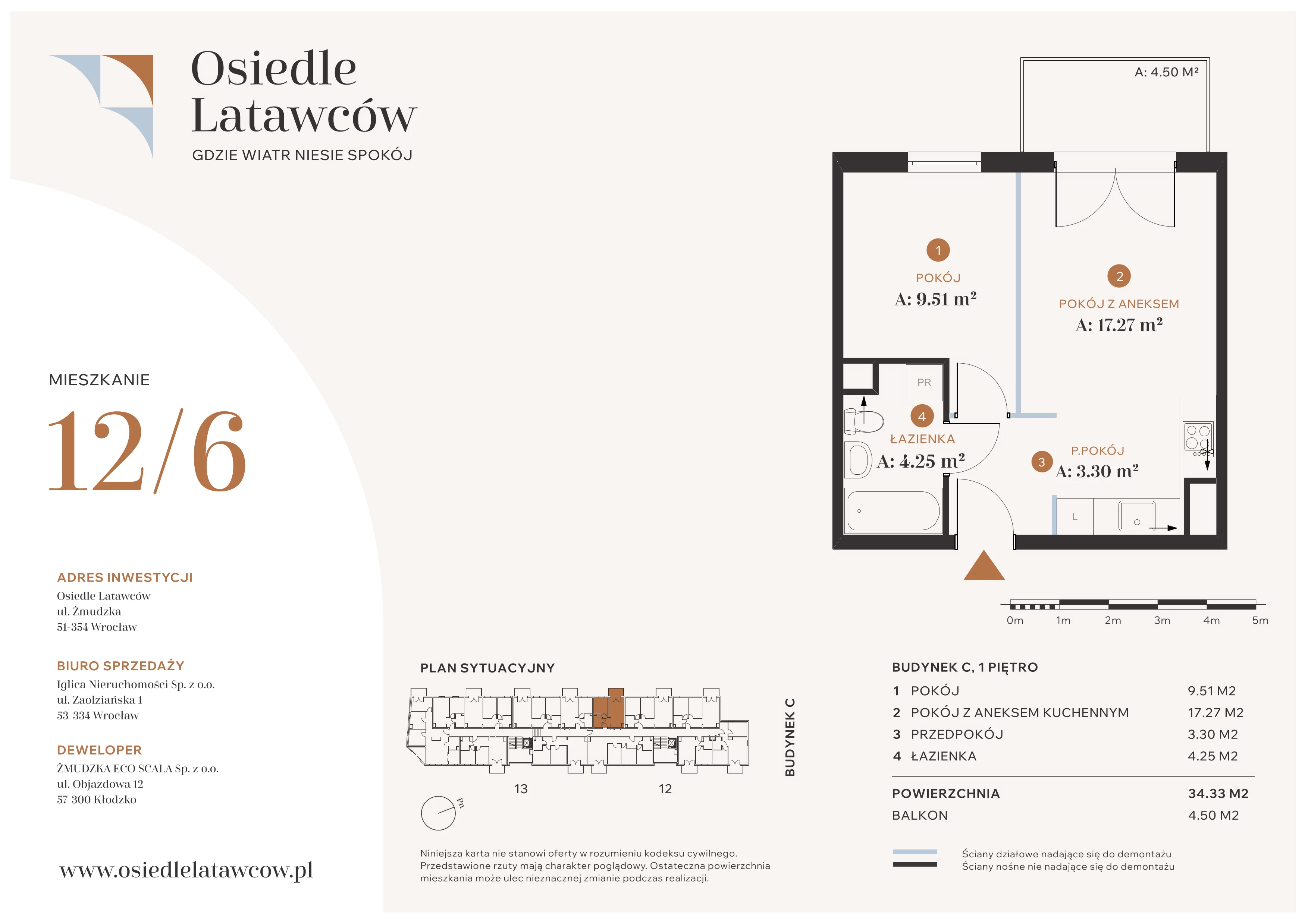 2 pokoje, mieszkanie 34,33 m², piętro 1, oferta nr C12-6, Osiedle Latawców, Wrocław, Psie Pole-Zawidawie, Psie Pole, ul. Grodzieńska