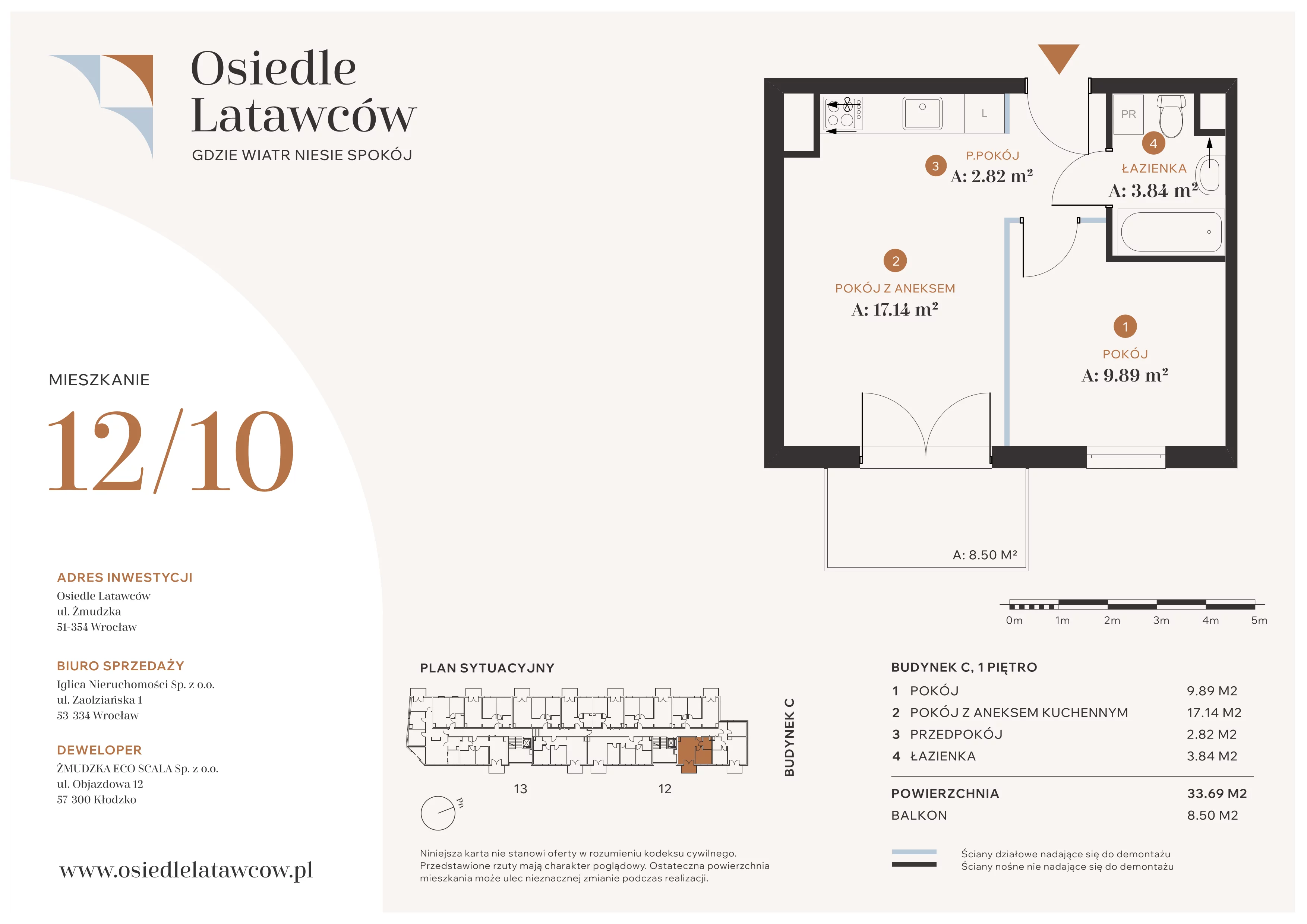 2 pokoje, mieszkanie 33,69 m², piętro 1, oferta nr C12-10, Osiedle Latawców, Wrocław, Psie Pole-Zawidawie, Psie Pole, ul. Grodzieńska