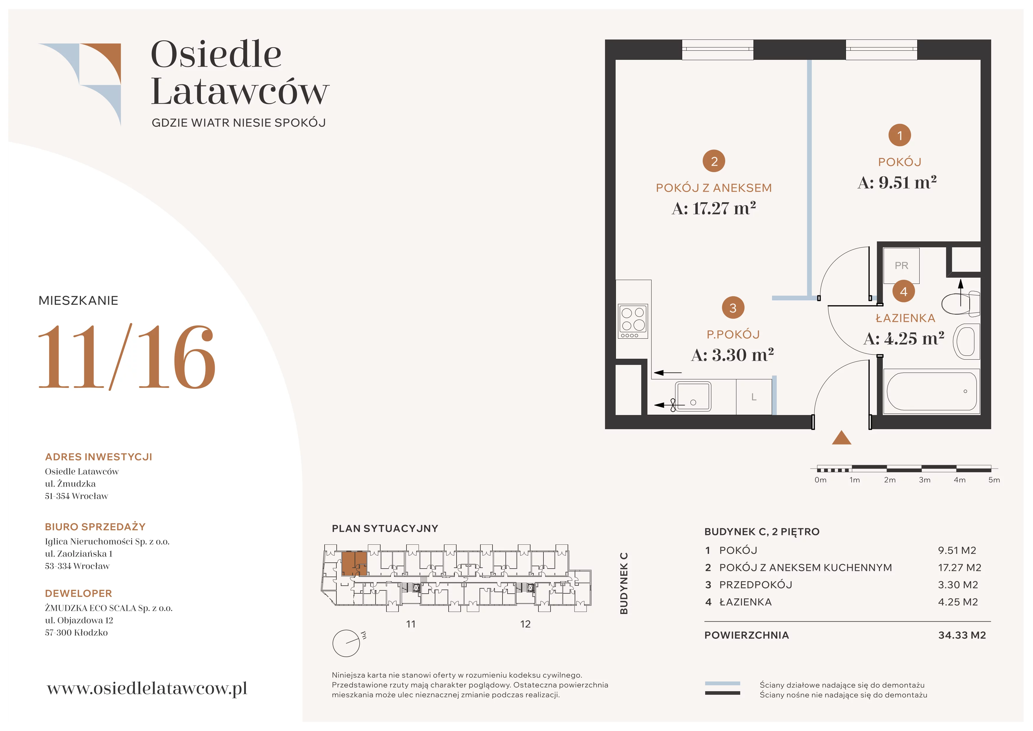 2 pokoje, mieszkanie 34,33 m², piętro 2, oferta nr C11-16, Osiedle Latawców, Wrocław, Psie Pole-Zawidawie, Psie Pole, ul. Grodzieńska