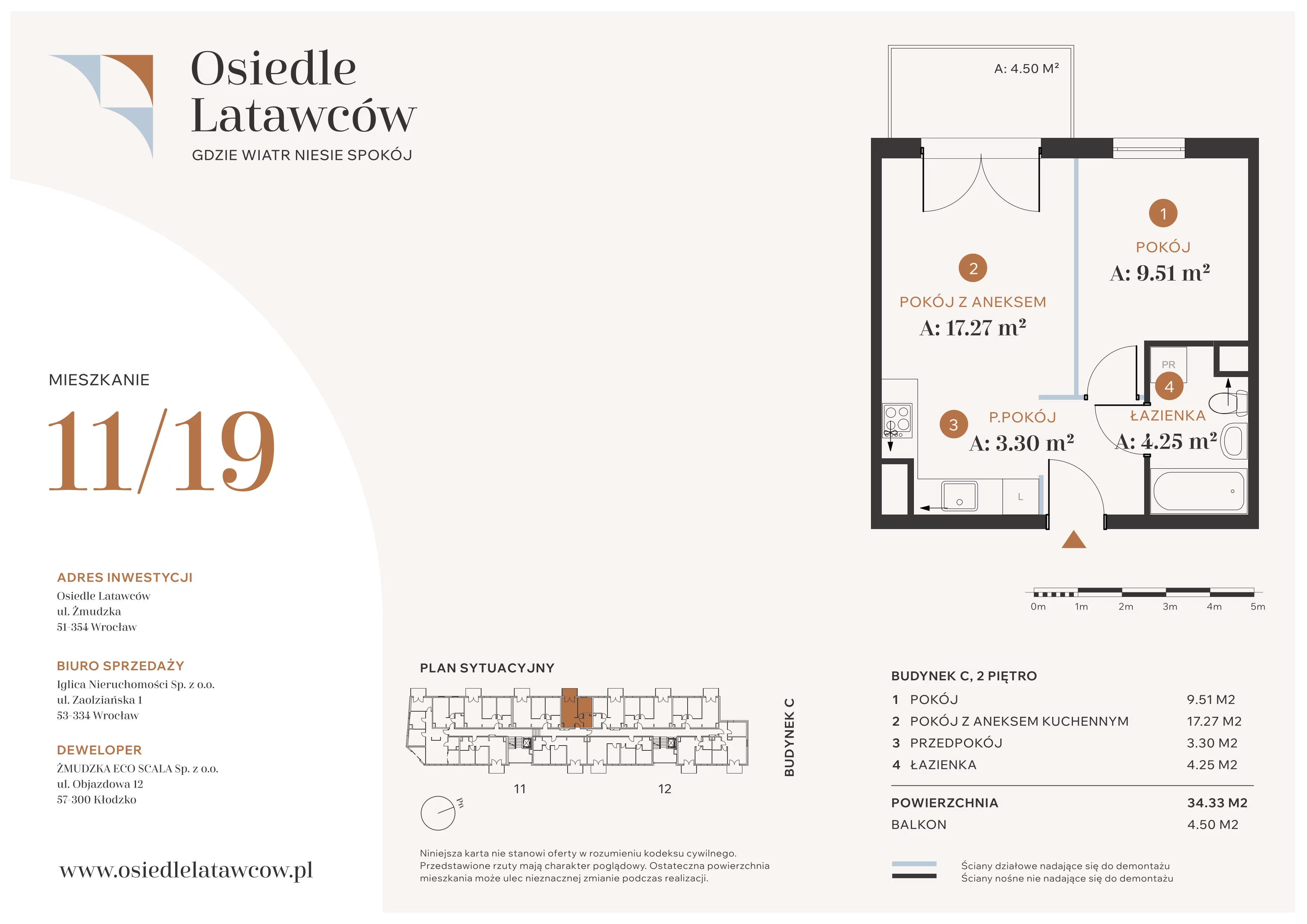 2 pokoje, mieszkanie 34,33 m², piętro 2, oferta nr C11-19, Osiedle Latawców, Wrocław, Psie Pole-Zawidawie, Psie Pole, ul. Grodzieńska