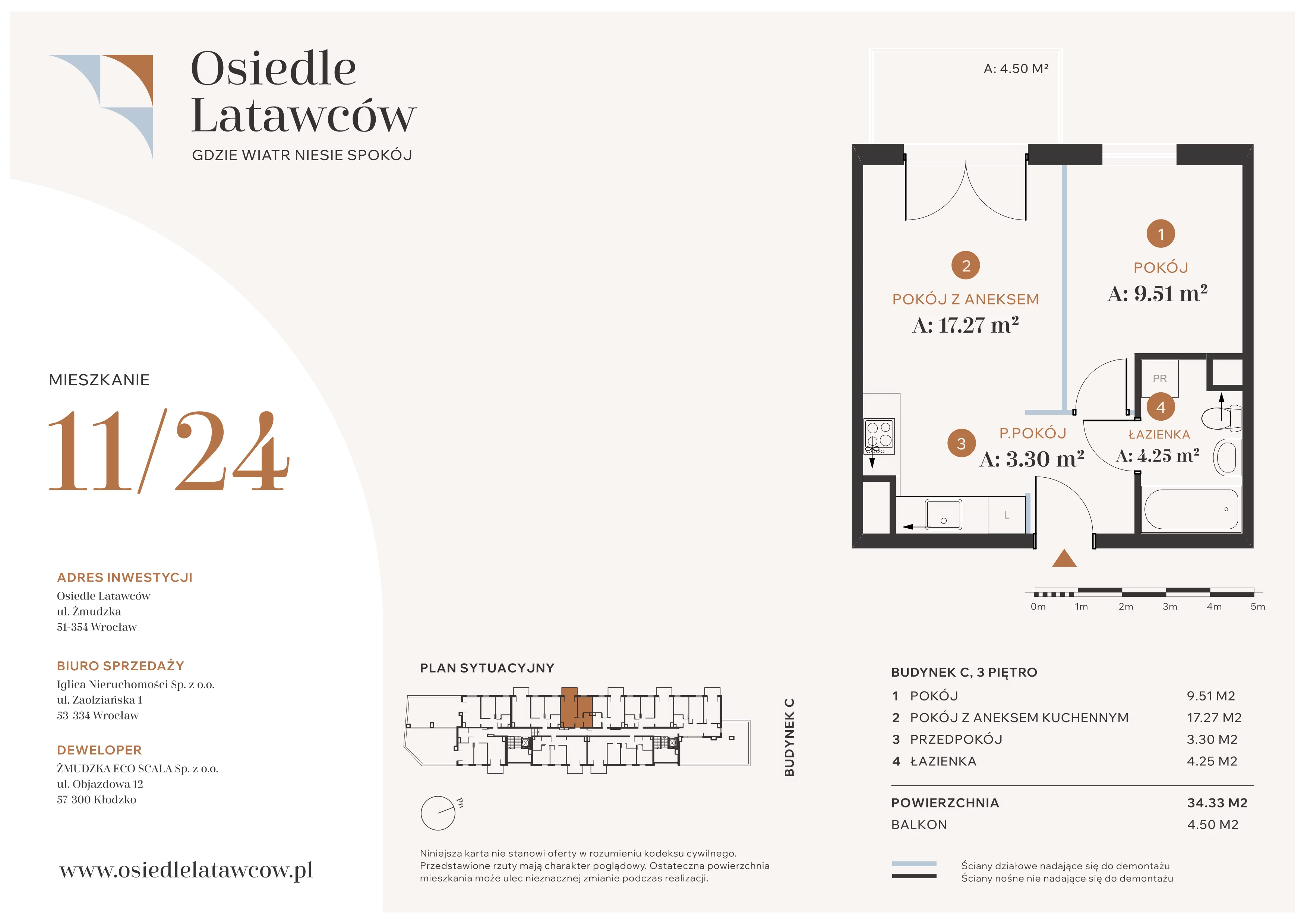 2 pokoje, mieszkanie 34,33 m², piętro 3, oferta nr C11-24, Osiedle Latawców, Wrocław, Psie Pole-Zawidawie, Psie Pole, ul. Grodzieńska