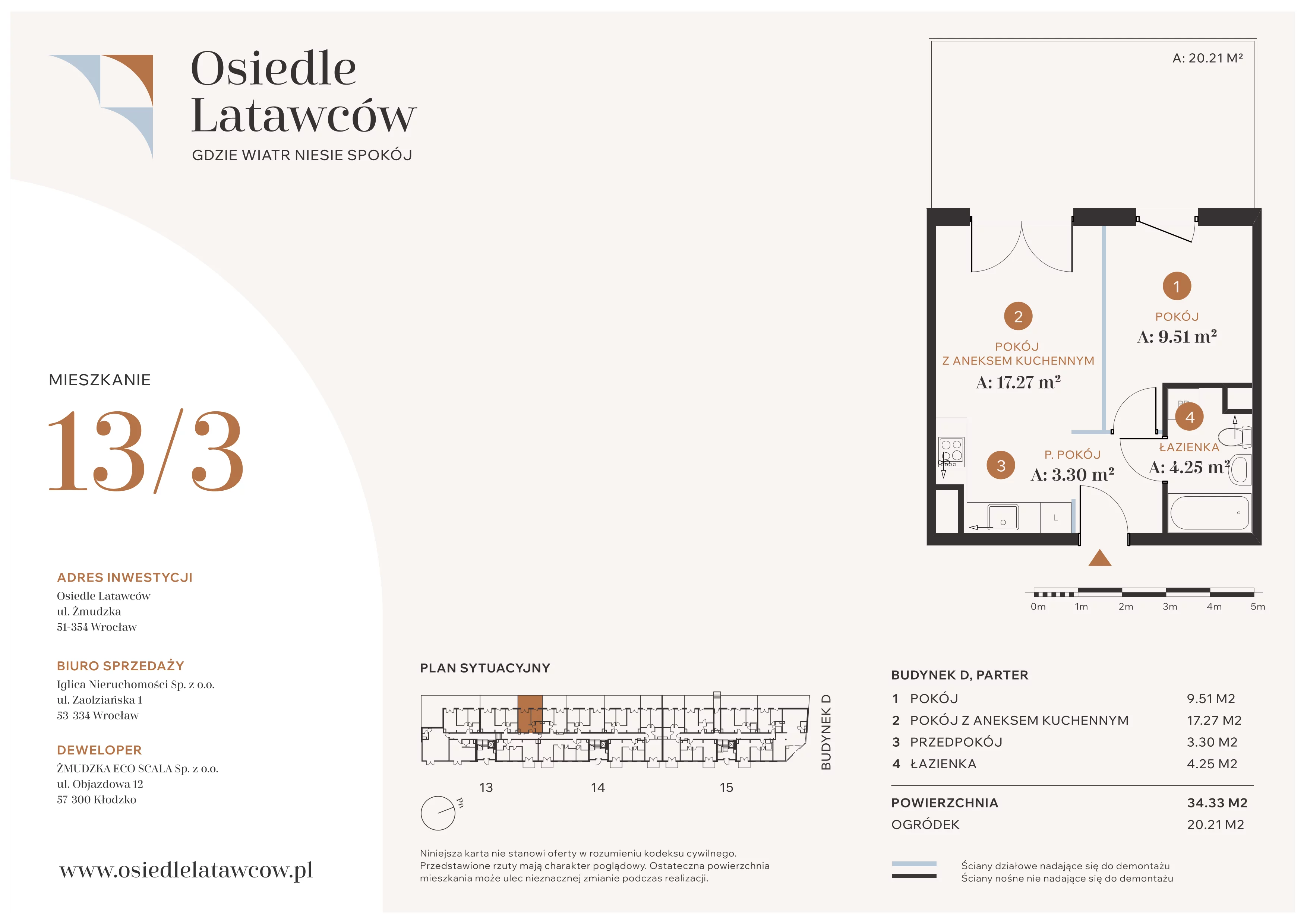 2 pokoje, mieszkanie 34,33 m², parter, oferta nr D13-3, Osiedle Latawców, Wrocław, Psie Pole-Zawidawie, Psie Pole, ul. Grodzieńska