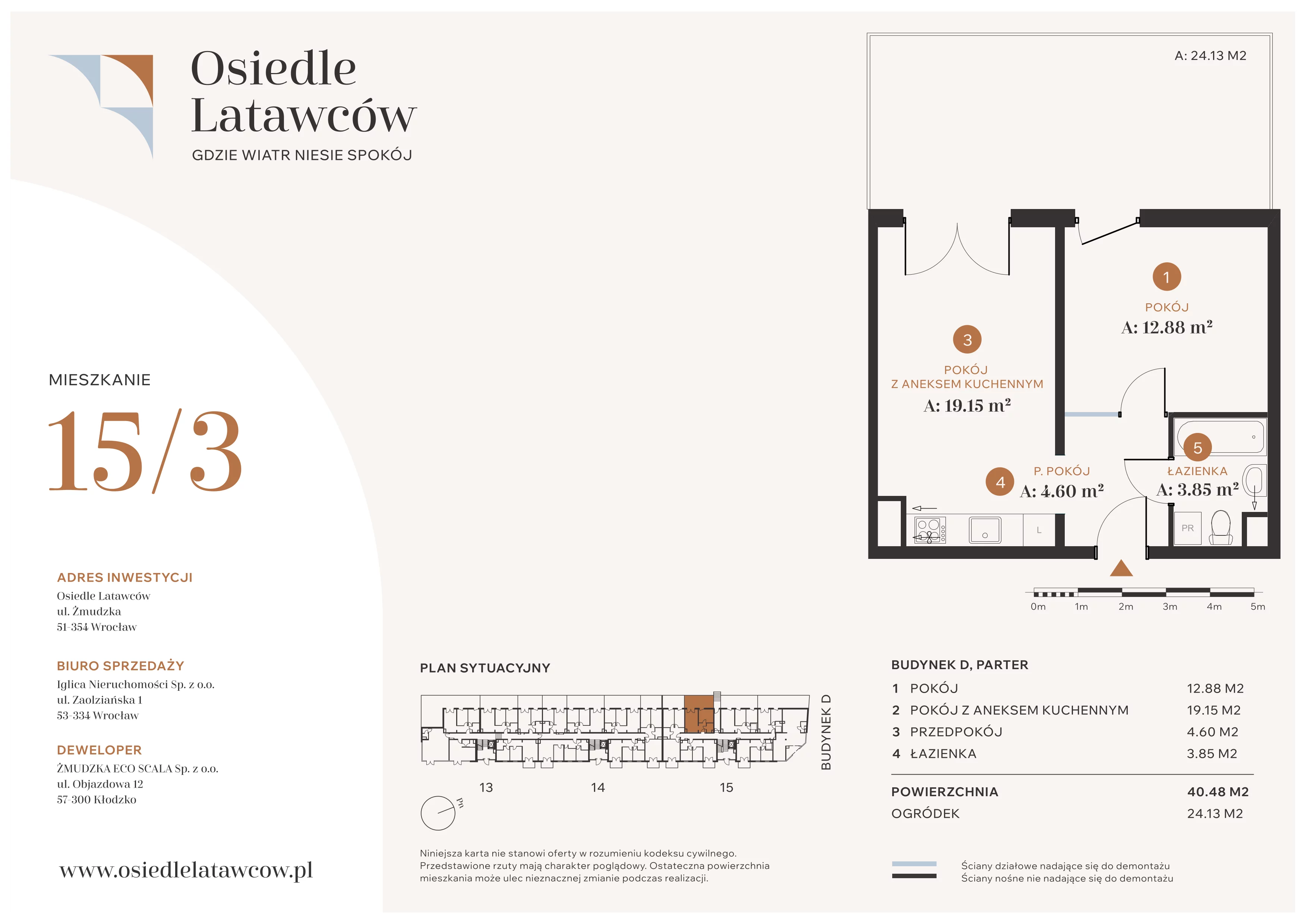 2 pokoje, mieszkanie 40,48 m², parter, oferta nr D15-3, Osiedle Latawców, Wrocław, Psie Pole-Zawidawie, Psie Pole, ul. Grodzieńska
