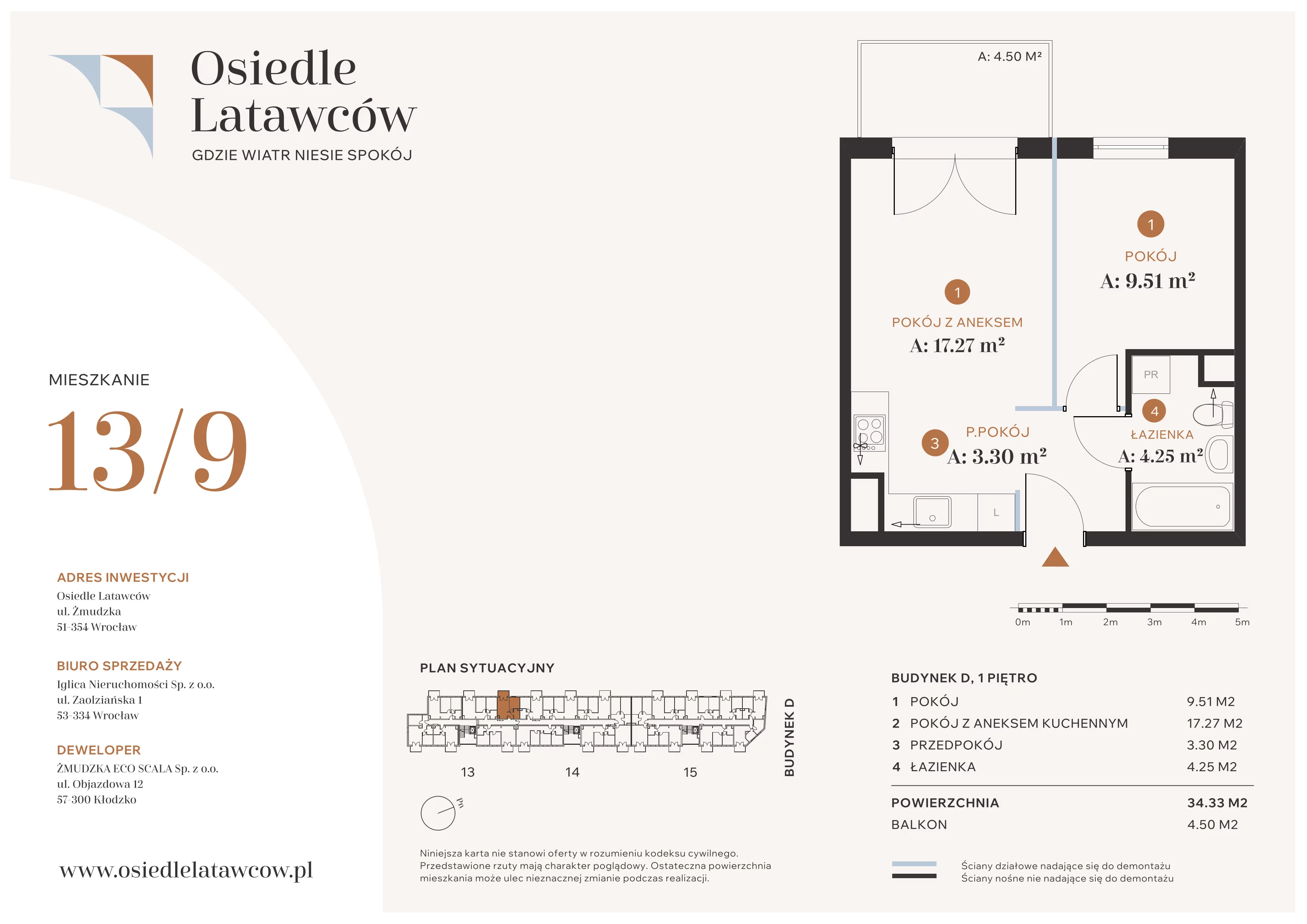 2 pokoje, mieszkanie 34,33 m², piętro 1, oferta nr D13-9, Osiedle Latawców, Wrocław, Psie Pole-Zawidawie, Psie Pole, ul. Grodzieńska
