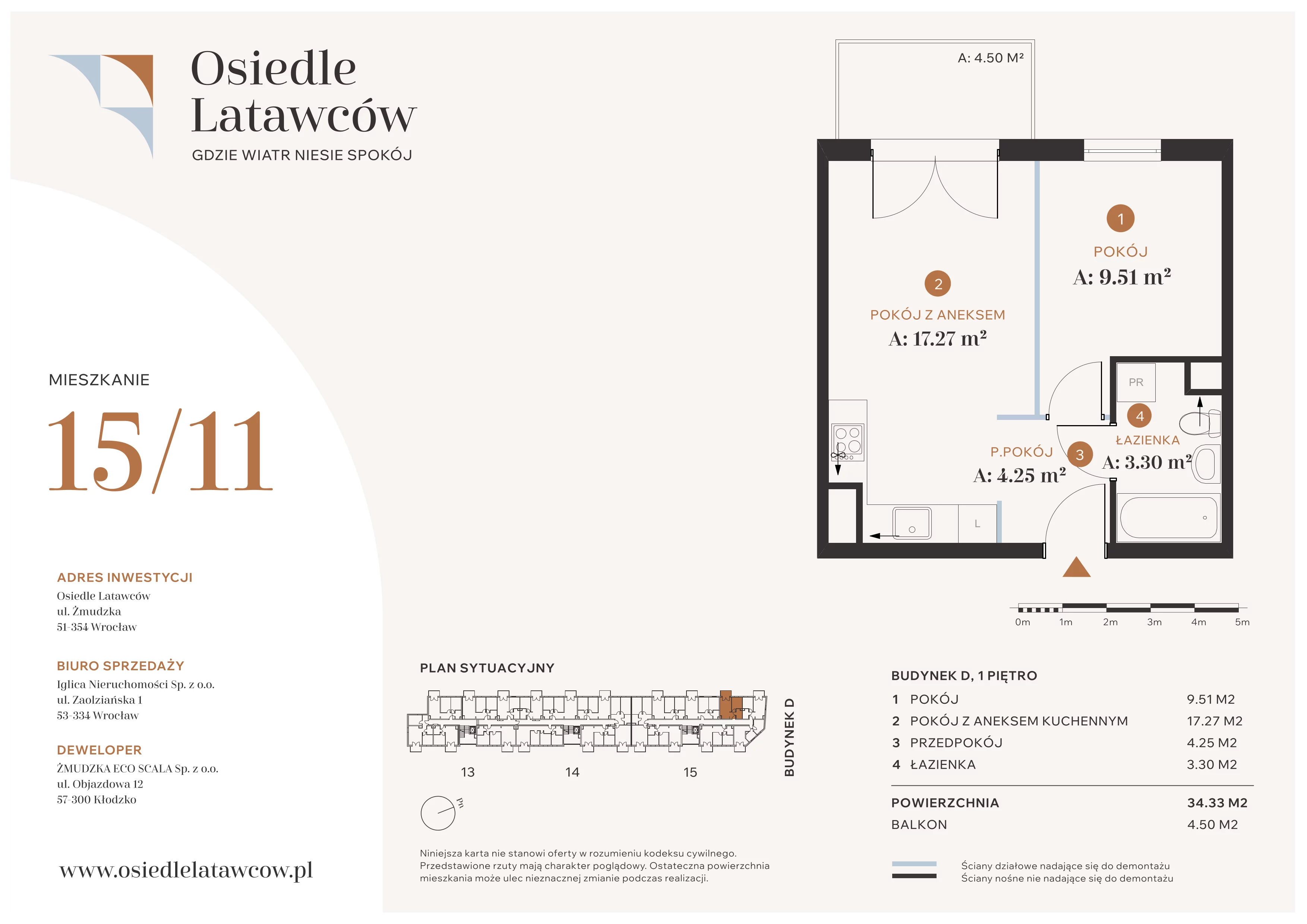 2 pokoje, mieszkanie 34,33 m², piętro 1, oferta nr D15-11, Osiedle Latawców, Wrocław, Psie Pole-Zawidawie, Psie Pole, ul. Grodzieńska