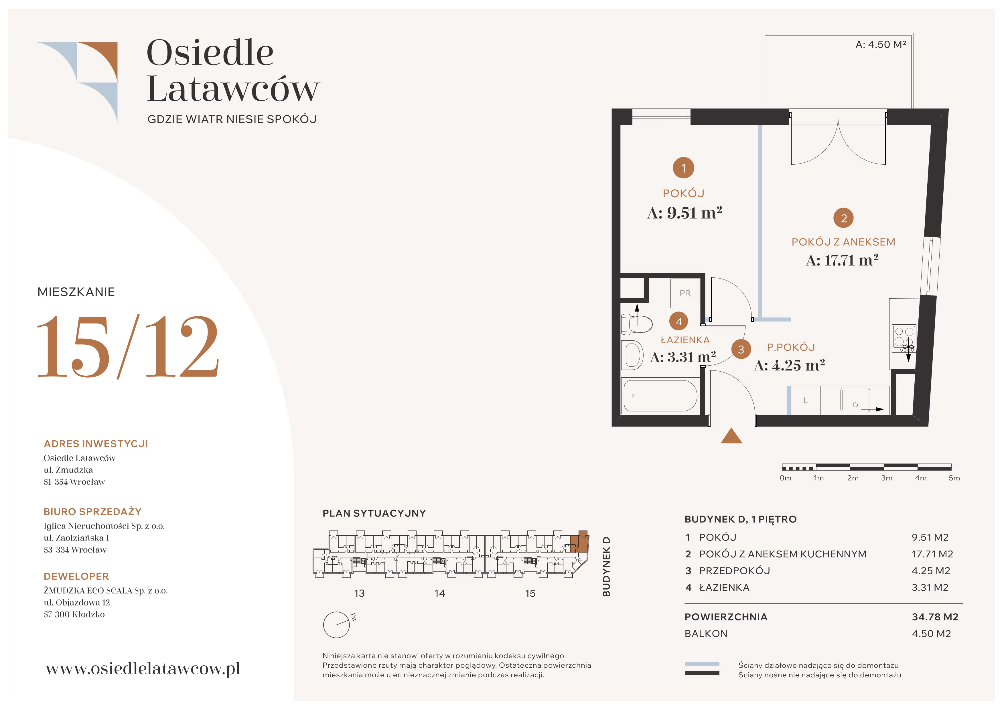 2 pokoje, mieszkanie 34,78 m², piętro 1, oferta nr D15-12, Osiedle Latawców, Wrocław, Psie Pole-Zawidawie, Psie Pole, ul. Grodzieńska