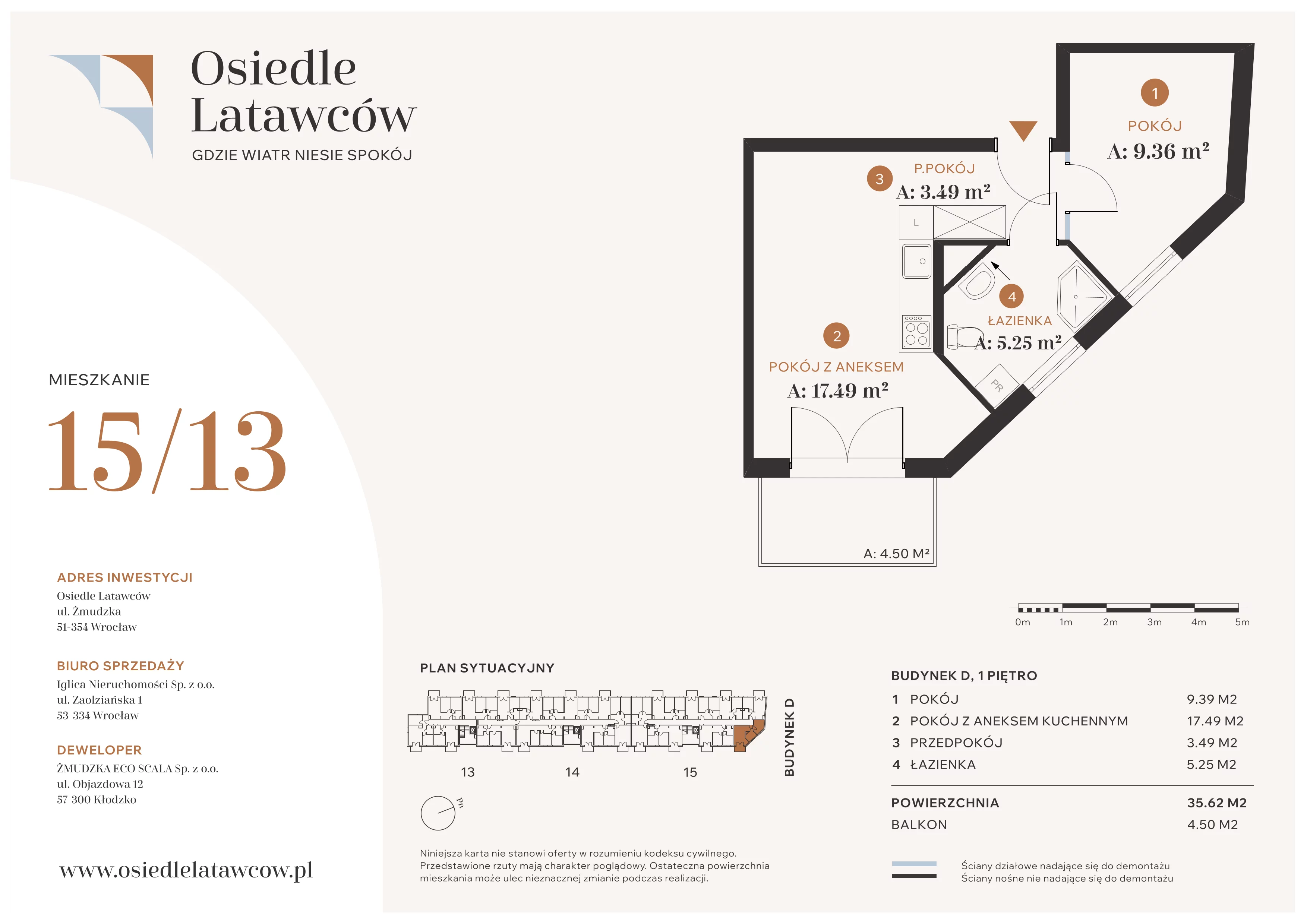 2 pokoje, mieszkanie 35,62 m², piętro 1, oferta nr D15-13, Osiedle Latawców, Wrocław, Psie Pole-Zawidawie, Psie Pole, ul. Grodzieńska