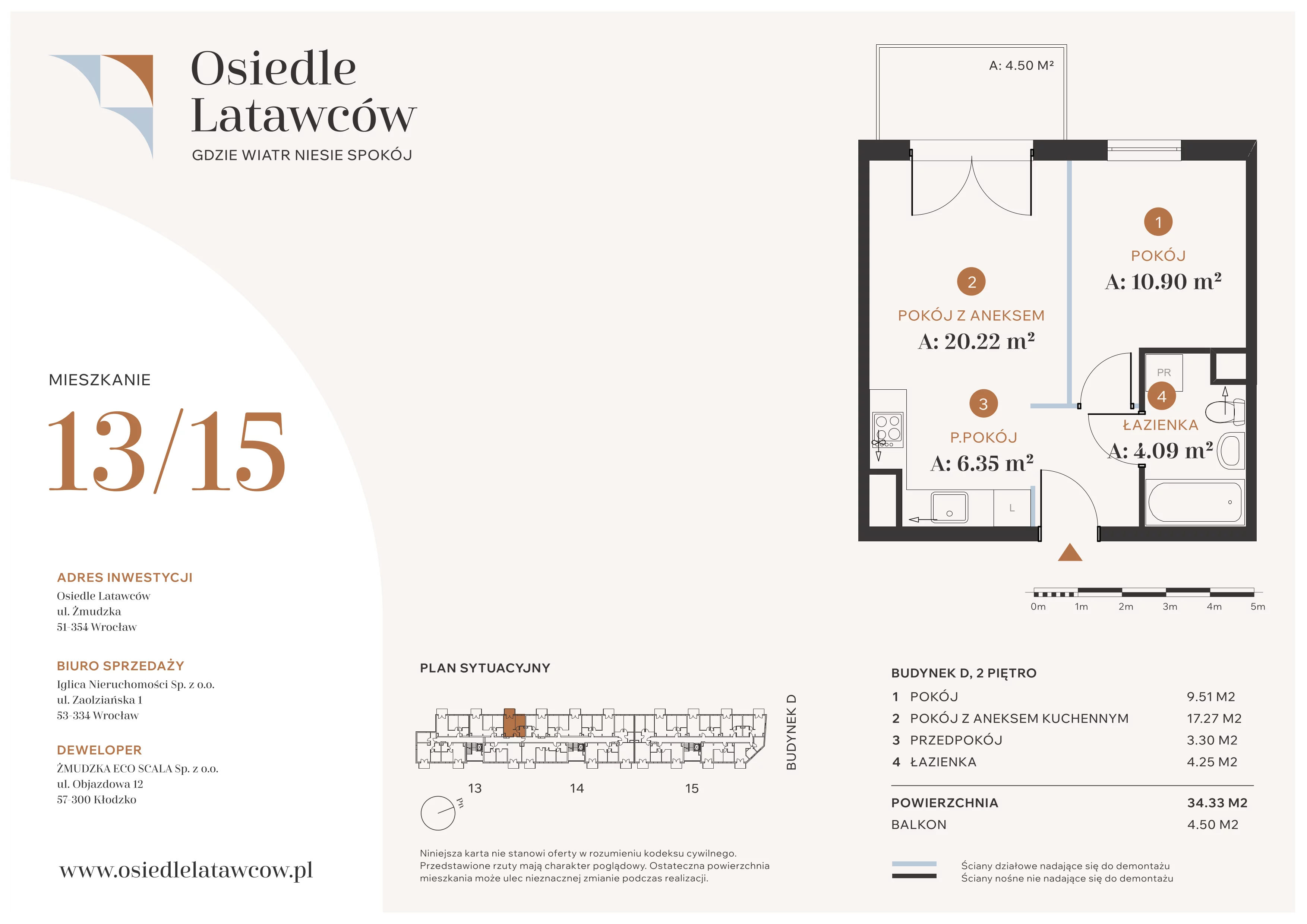 2 pokoje, mieszkanie 34,33 m², piętro 2, oferta nr D13-15, Osiedle Latawców, Wrocław, Psie Pole-Zawidawie, Psie Pole, ul. Grodzieńska