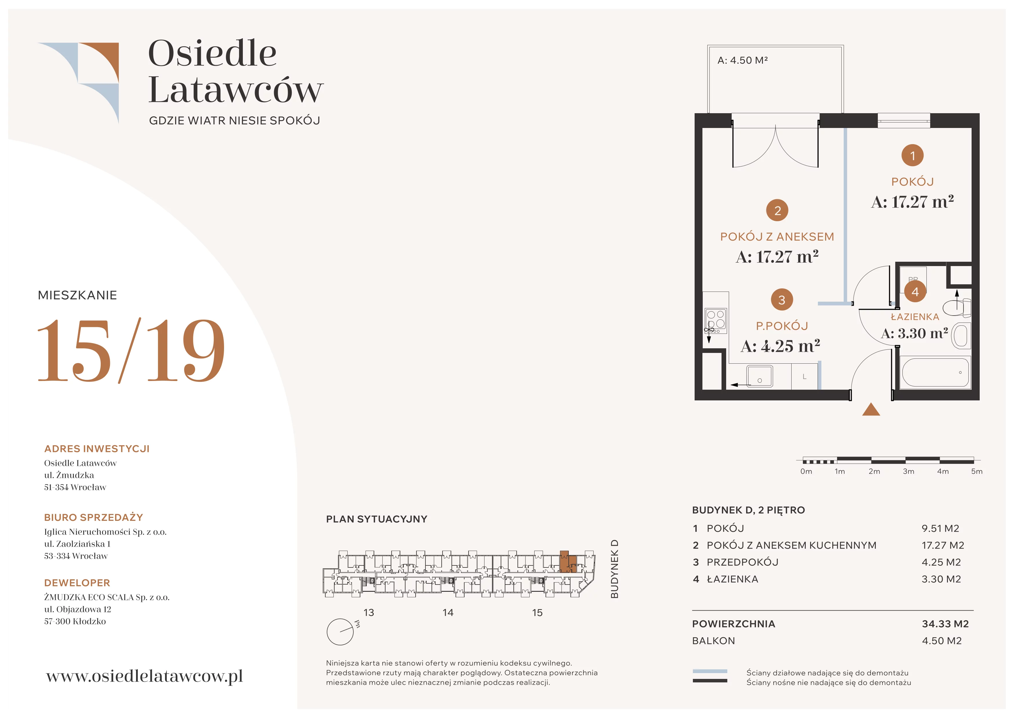 2 pokoje, mieszkanie 34,33 m², piętro 2, oferta nr D15-19, Osiedle Latawców, Wrocław, Psie Pole-Zawidawie, Psie Pole, ul. Grodzieńska