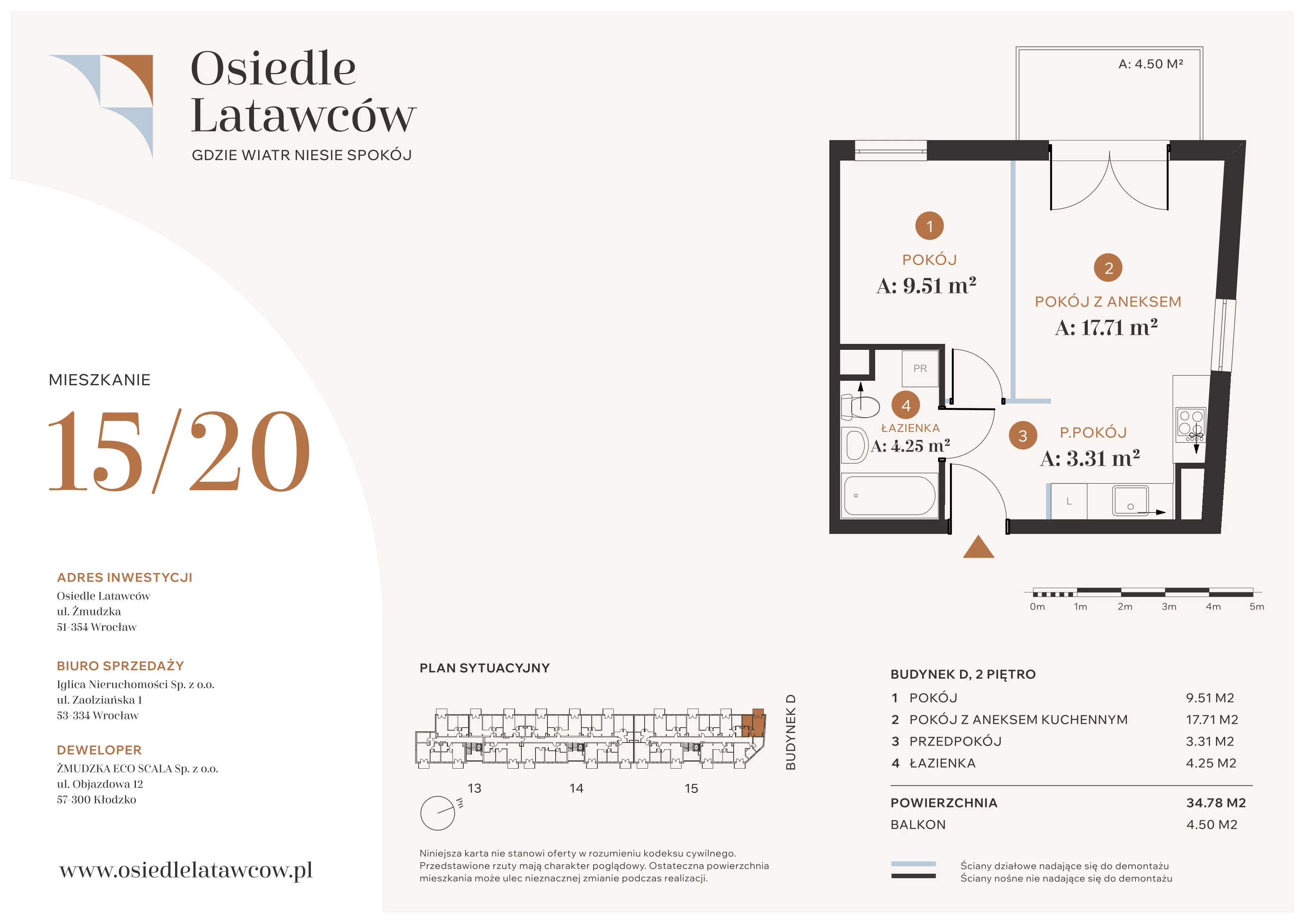2 pokoje, mieszkanie 34,78 m², piętro 2, oferta nr D15-20, Osiedle Latawców, Wrocław, Psie Pole-Zawidawie, Psie Pole, ul. Grodzieńska