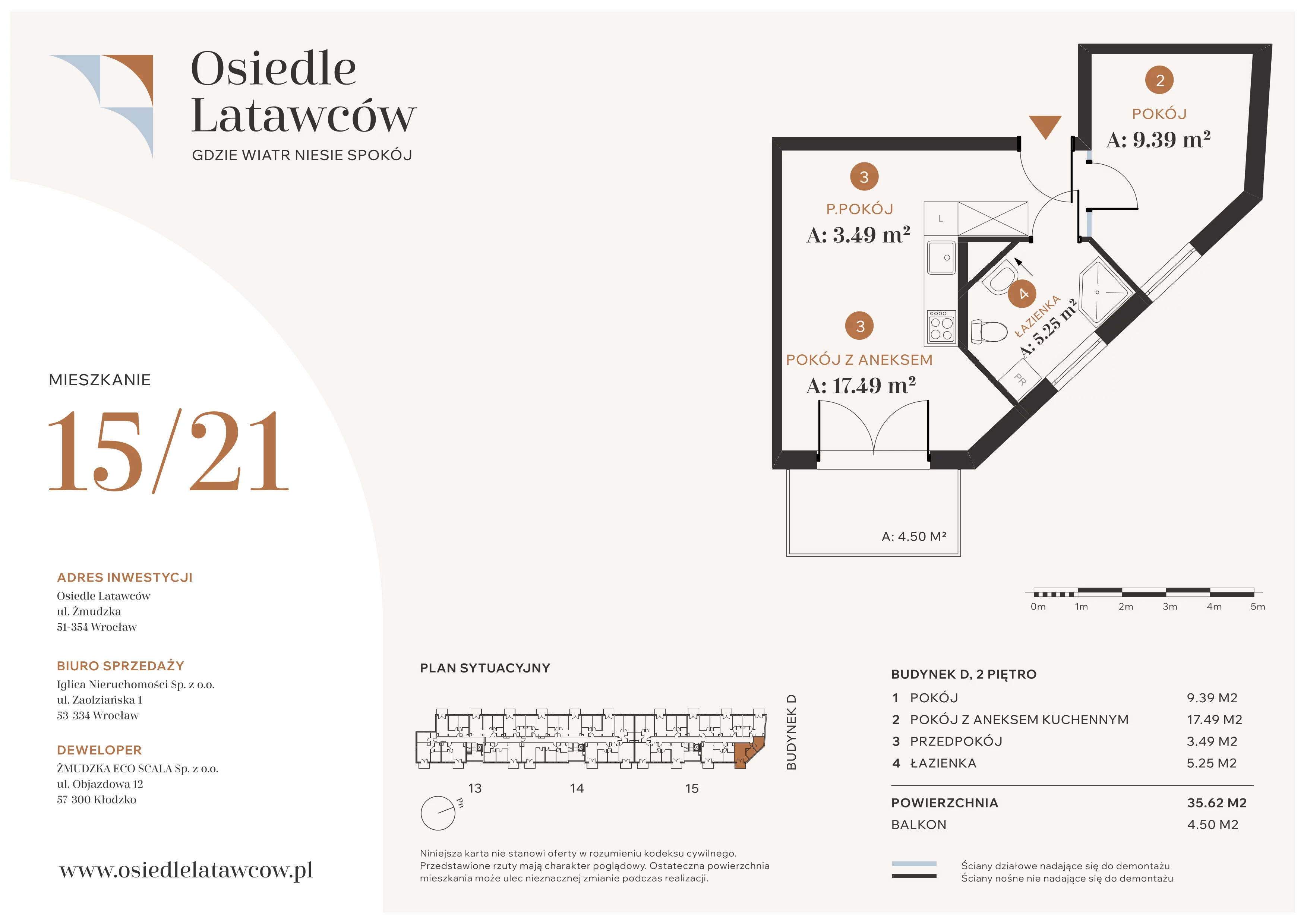 2 pokoje, mieszkanie 35,62 m², piętro 2, oferta nr D15-21, Osiedle Latawców, Wrocław, Psie Pole-Zawidawie, Psie Pole, ul. Grodzieńska