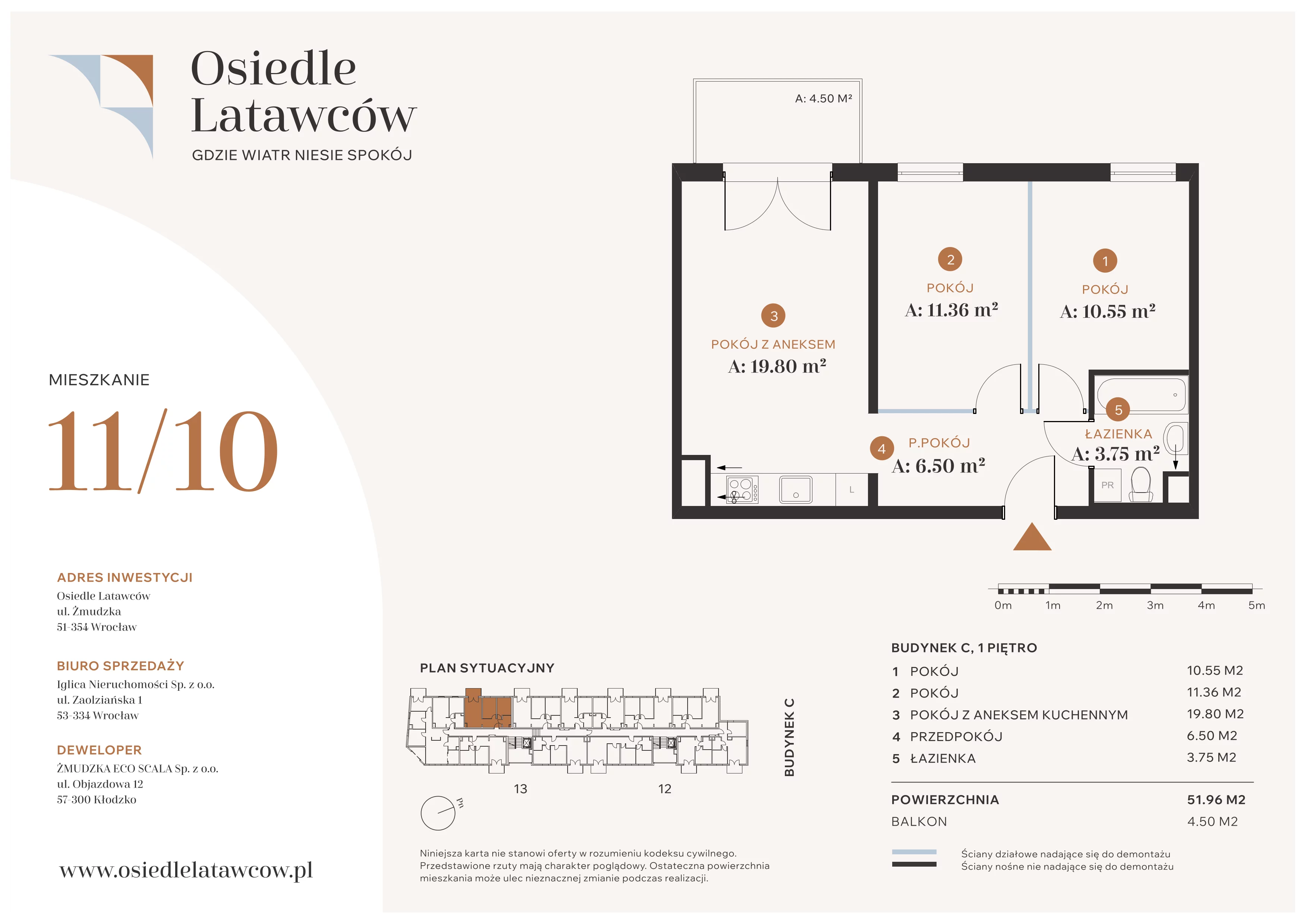 3 pokoje, mieszkanie 51,96 m², piętro 1, oferta nr C11-10, Osiedle Latawców, Wrocław, Psie Pole-Zawidawie, Psie Pole, ul. Grodzieńska