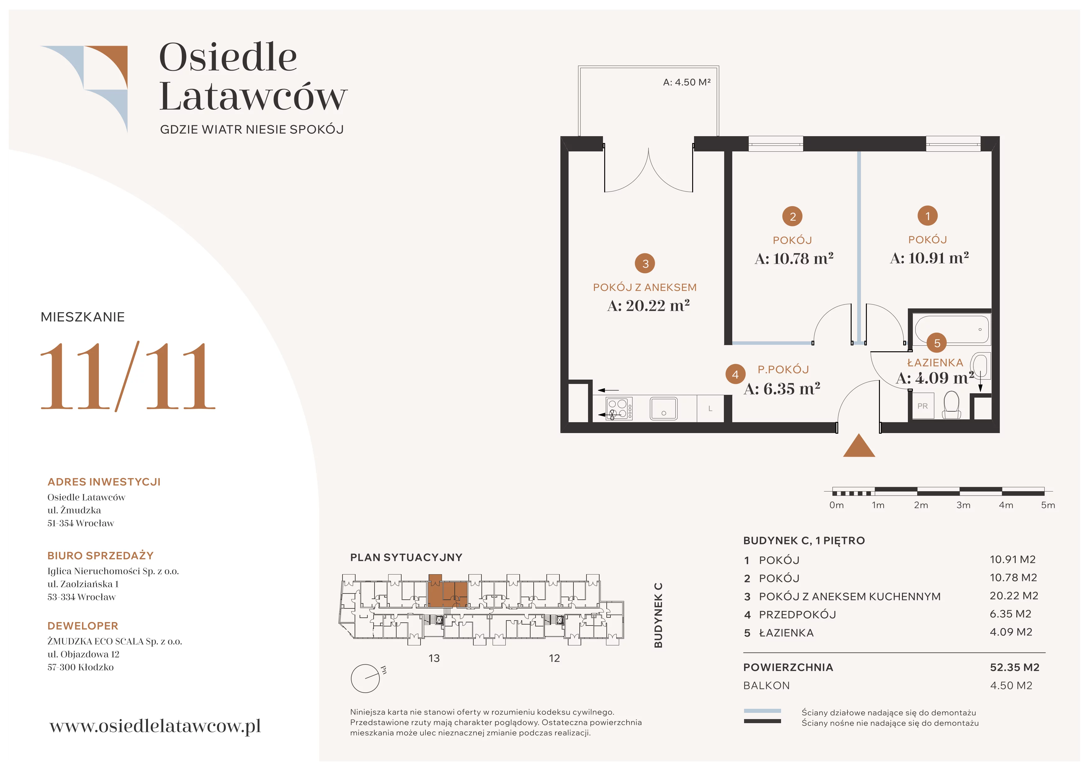 3 pokoje, mieszkanie 52,35 m², piętro 1, oferta nr C11-11, Osiedle Latawców, Wrocław, Psie Pole-Zawidawie, Psie Pole, ul. Grodzieńska