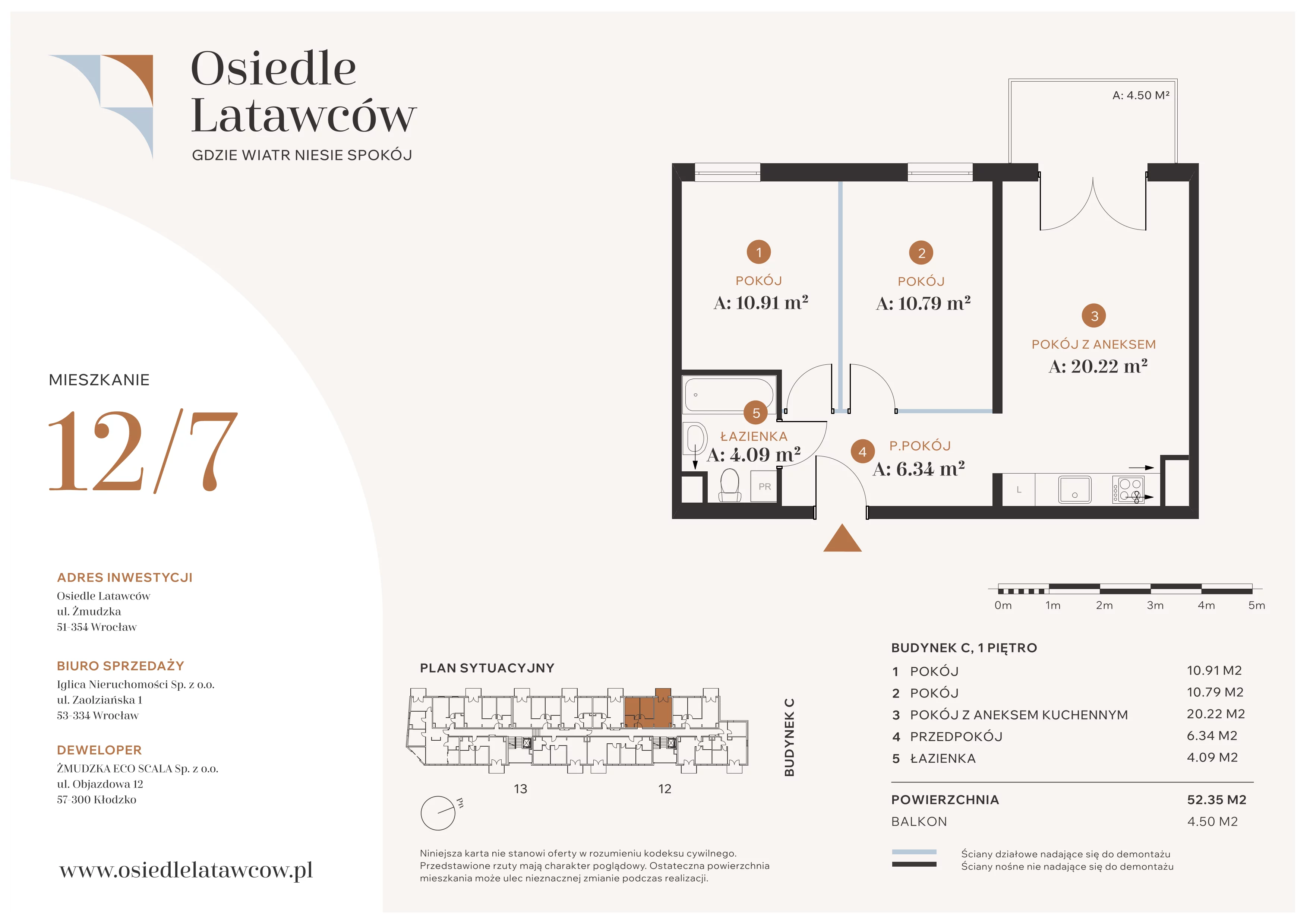 3 pokoje, mieszkanie 52,35 m², piętro 1, oferta nr C12-7, Osiedle Latawców, Wrocław, Psie Pole-Zawidawie, Psie Pole, ul. Grodzieńska
