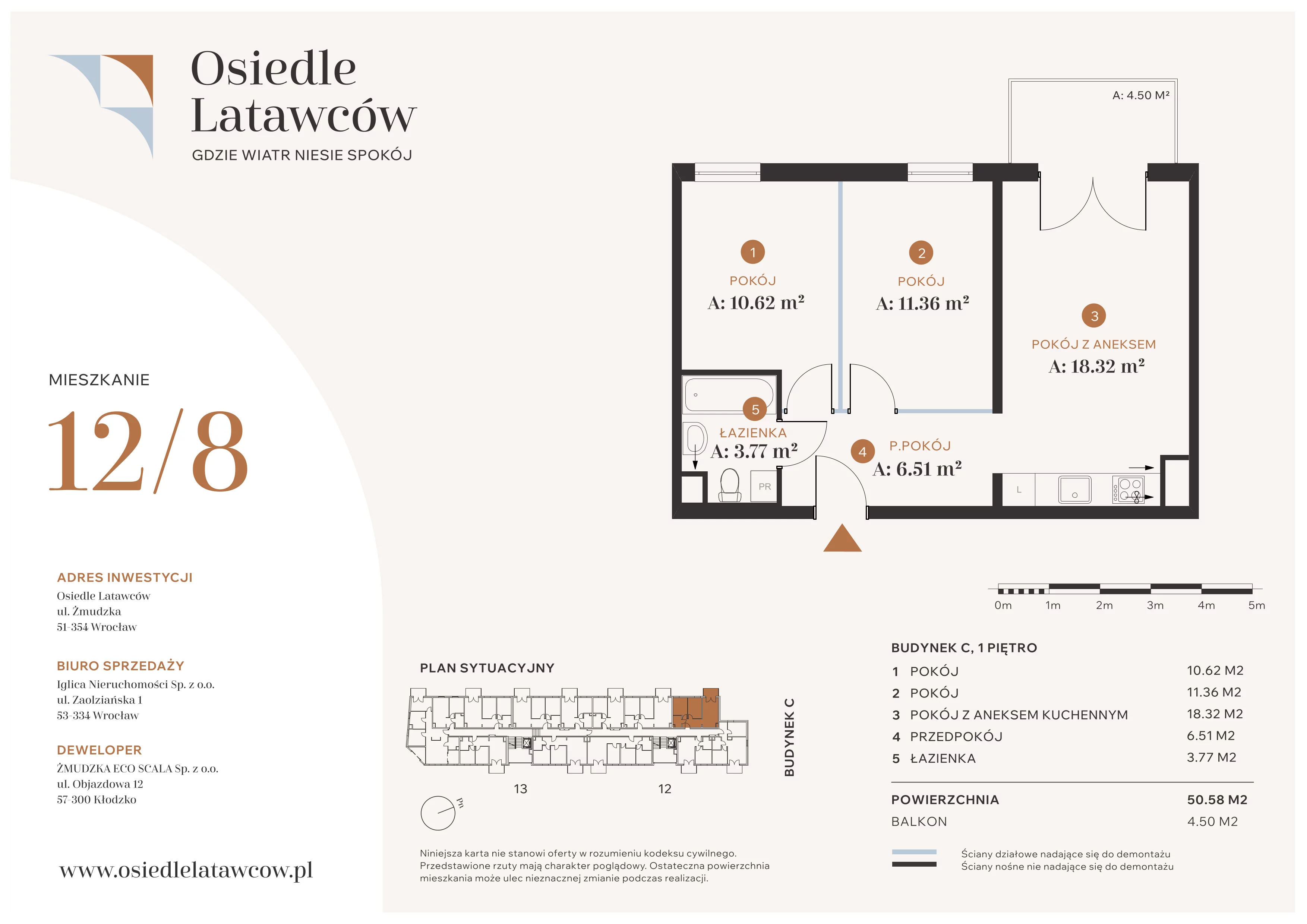 3 pokoje, mieszkanie 50,58 m², piętro 1, oferta nr C12-8, Osiedle Latawców, Wrocław, Psie Pole-Zawidawie, Psie Pole, ul. Grodzieńska