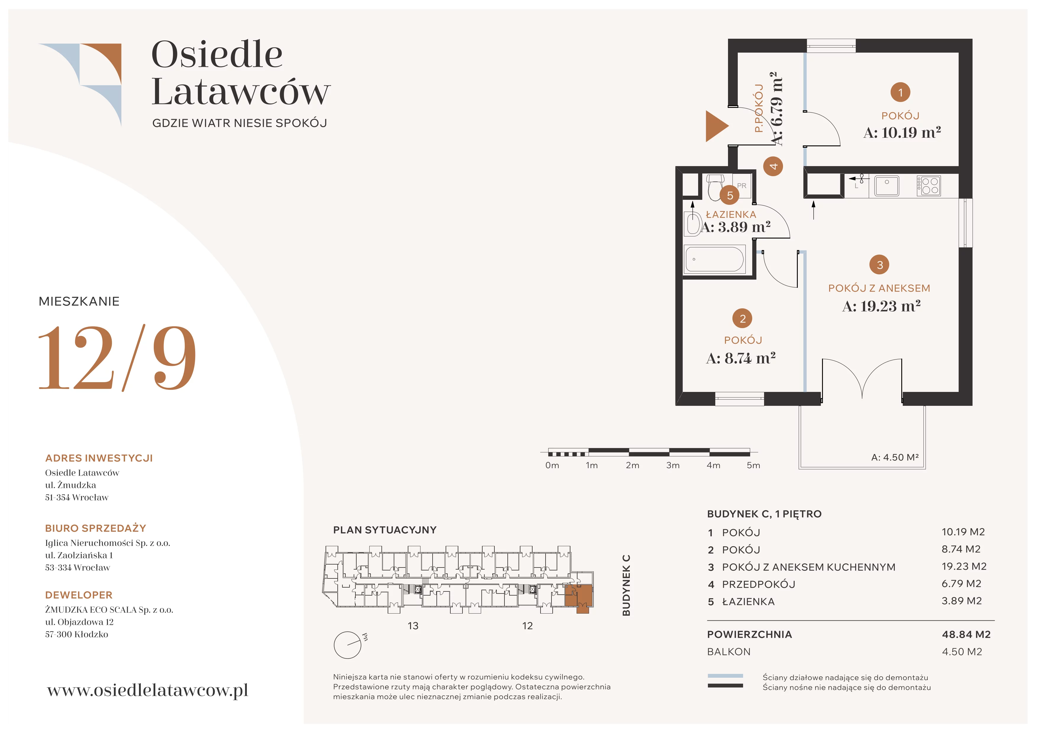 3 pokoje, mieszkanie 48,84 m², piętro 1, oferta nr C12-9, Osiedle Latawców, Wrocław, Psie Pole-Zawidawie, Psie Pole, ul. Grodzieńska