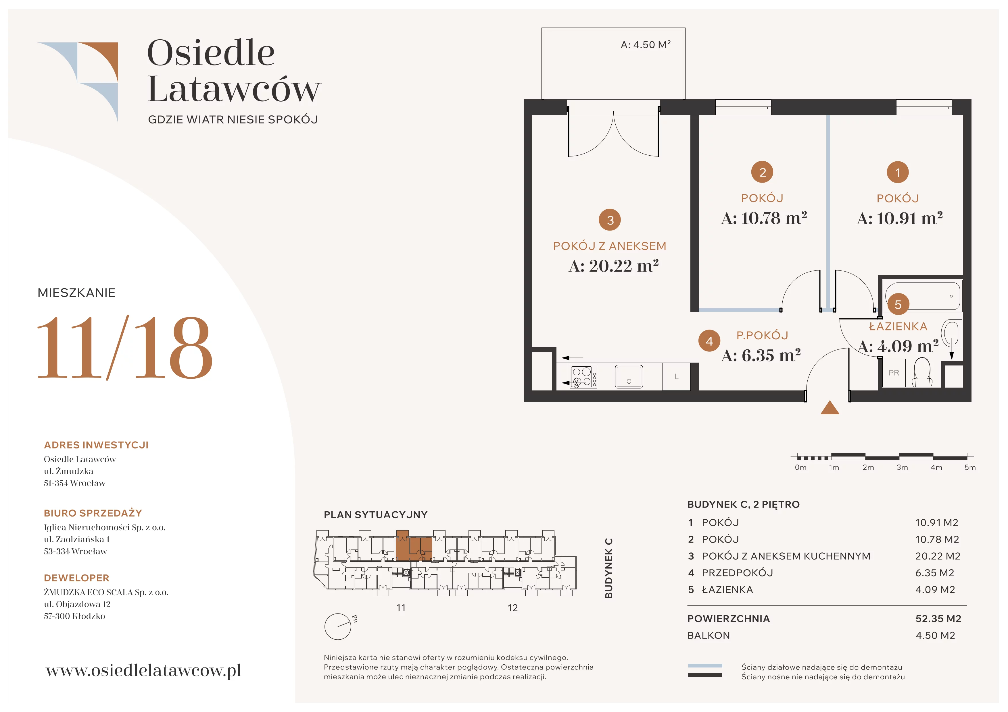 3 pokoje, mieszkanie 52,35 m², piętro 2, oferta nr C11-18, Osiedle Latawców, Wrocław, Psie Pole-Zawidawie, Psie Pole, ul. Grodzieńska