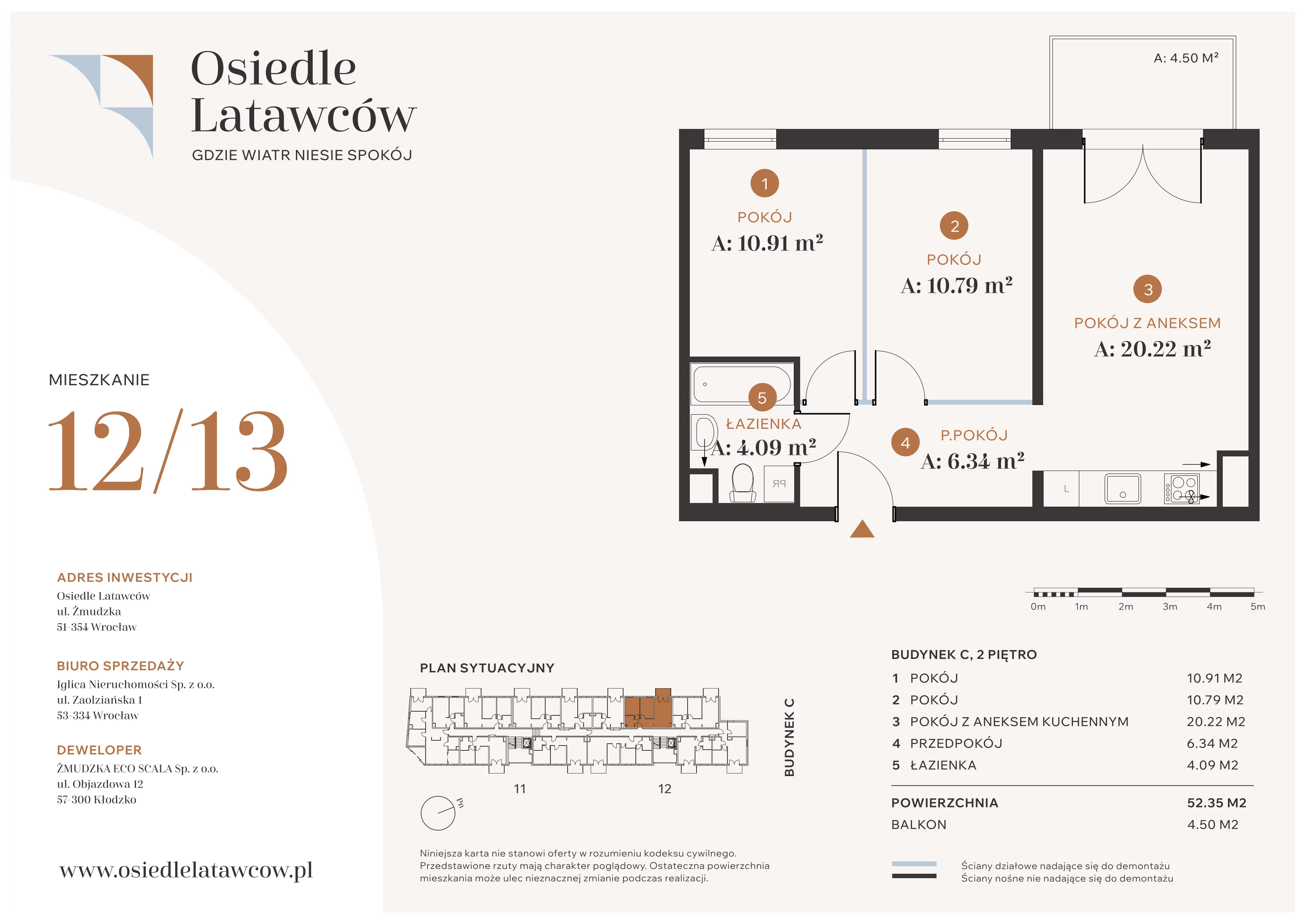 3 pokoje, mieszkanie 52,35 m², piętro 2, oferta nr C12-13, Osiedle Latawców, Wrocław, Psie Pole-Zawidawie, Psie Pole, ul. Grodzieńska