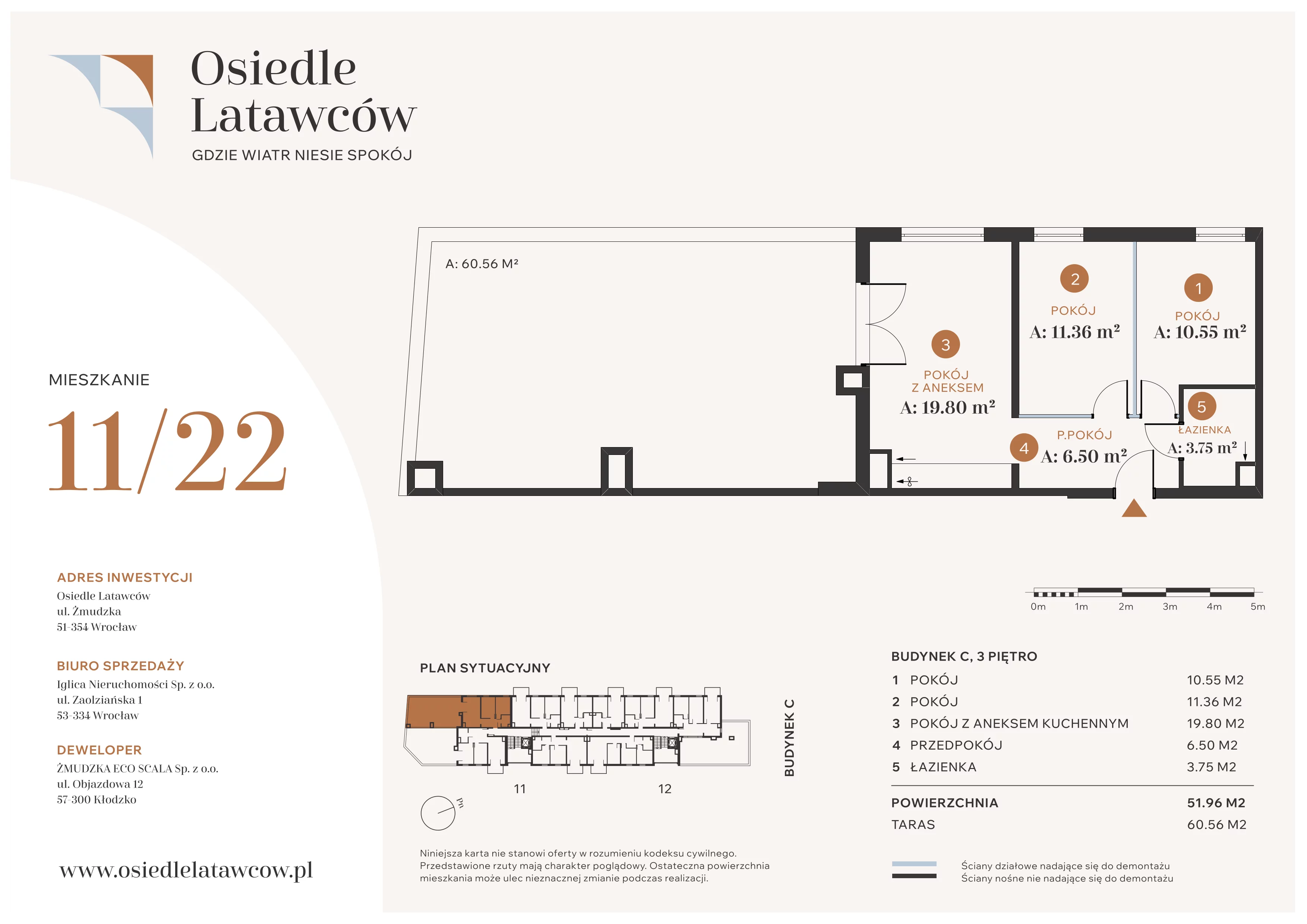 3 pokoje, mieszkanie 51,96 m², piętro 3, oferta nr C11-22, Osiedle Latawców, Wrocław, Psie Pole-Zawidawie, Psie Pole, ul. Grodzieńska