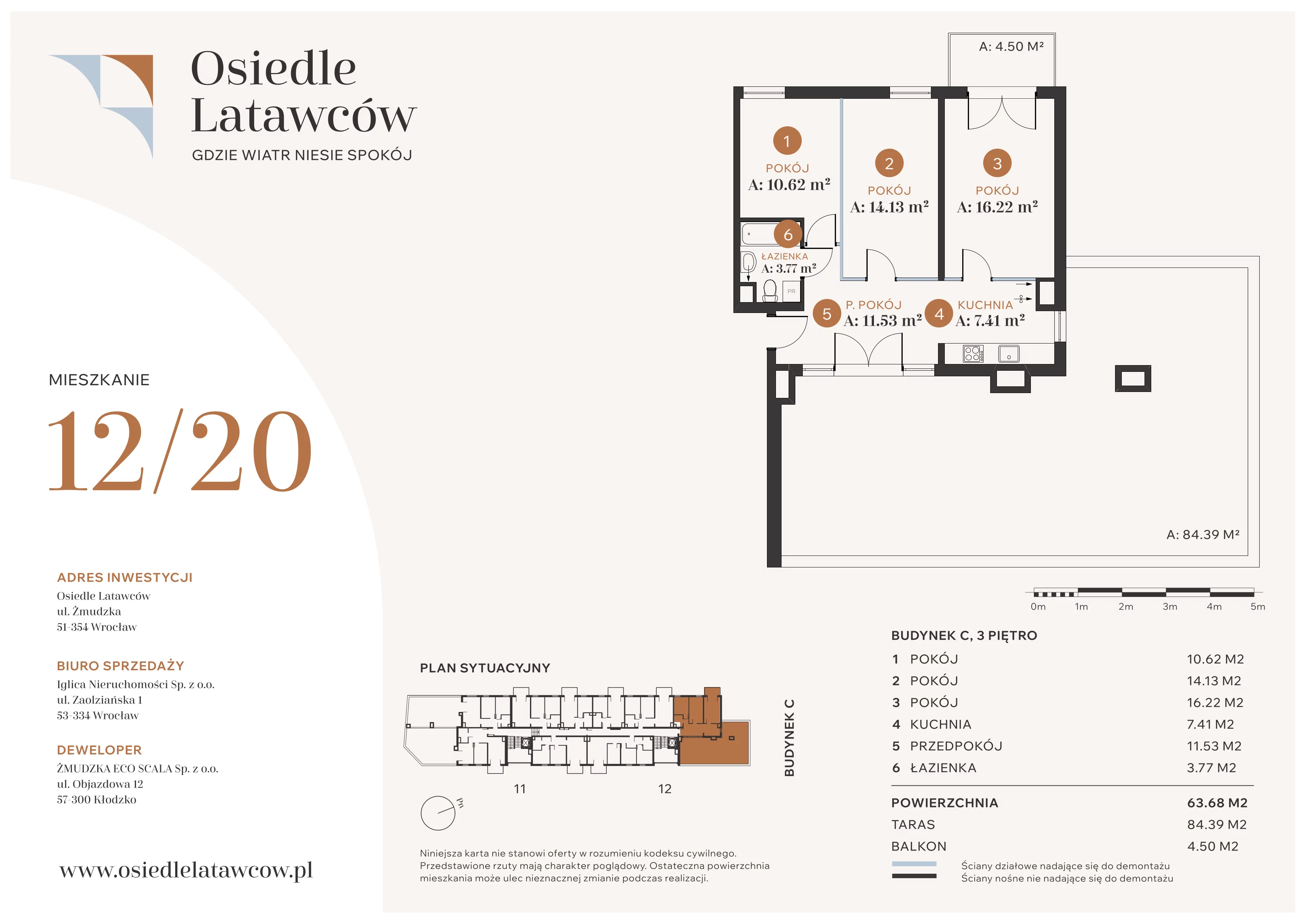 3 pokoje, mieszkanie 63,68 m², piętro 3, oferta nr C12-20, Osiedle Latawców, Wrocław, Psie Pole-Zawidawie, Psie Pole, ul. Grodzieńska