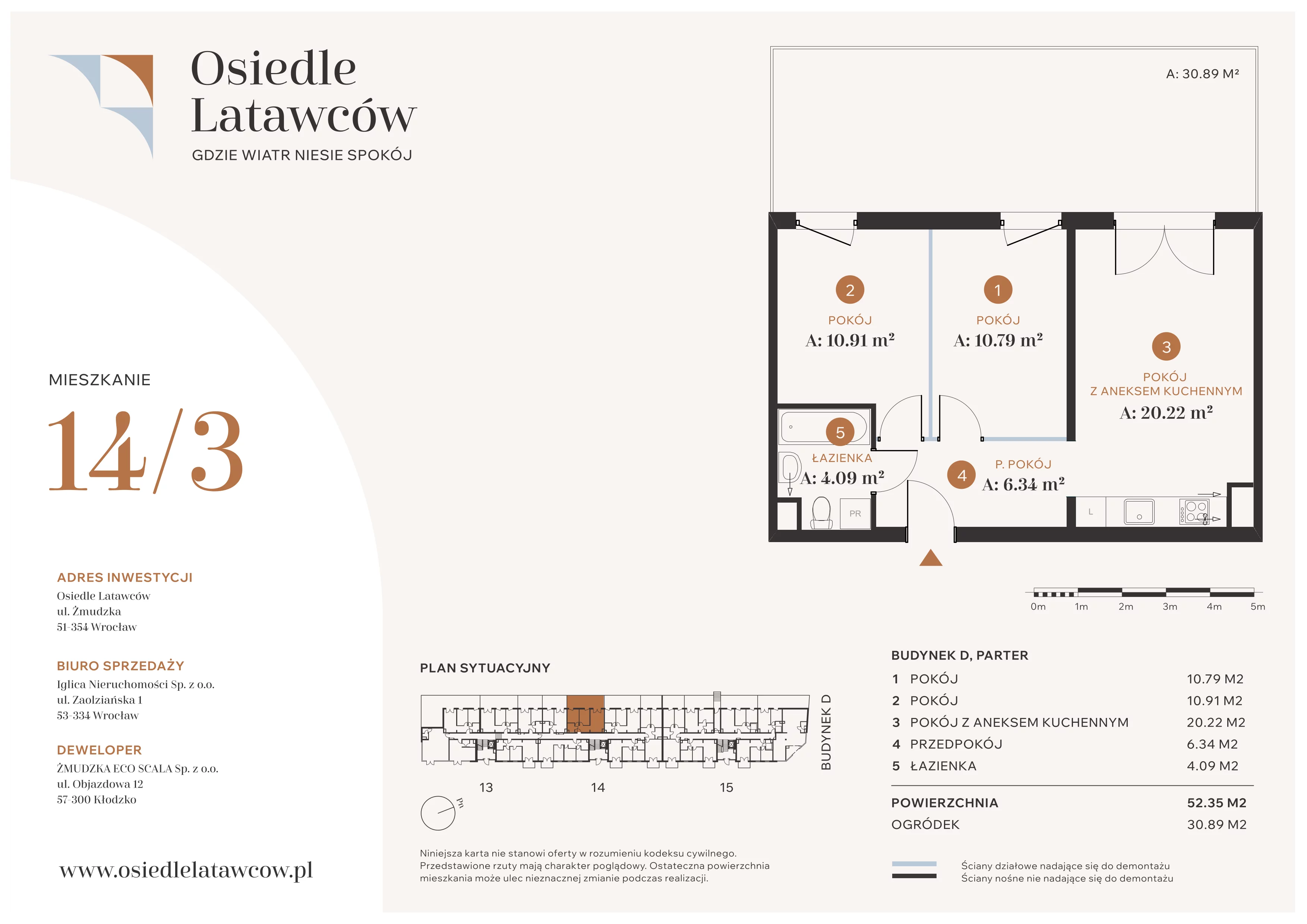 3 pokoje, mieszkanie 52,35 m², parter, oferta nr D14-3, Osiedle Latawców, Wrocław, Psie Pole-Zawidawie, Psie Pole, ul. Grodzieńska