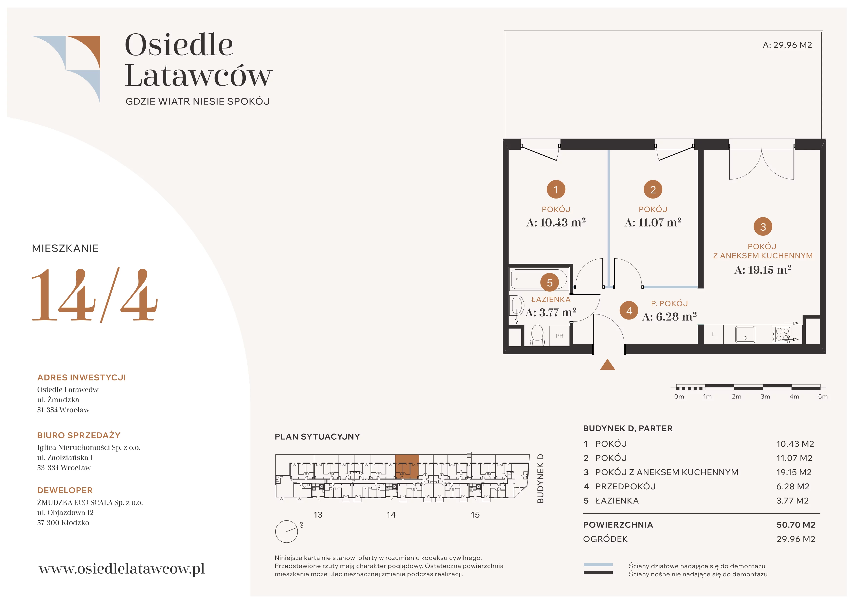 3 pokoje, mieszkanie 50,70 m², parter, oferta nr D14-4, Osiedle Latawców, Wrocław, Psie Pole-Zawidawie, Psie Pole, ul. Grodzieńska