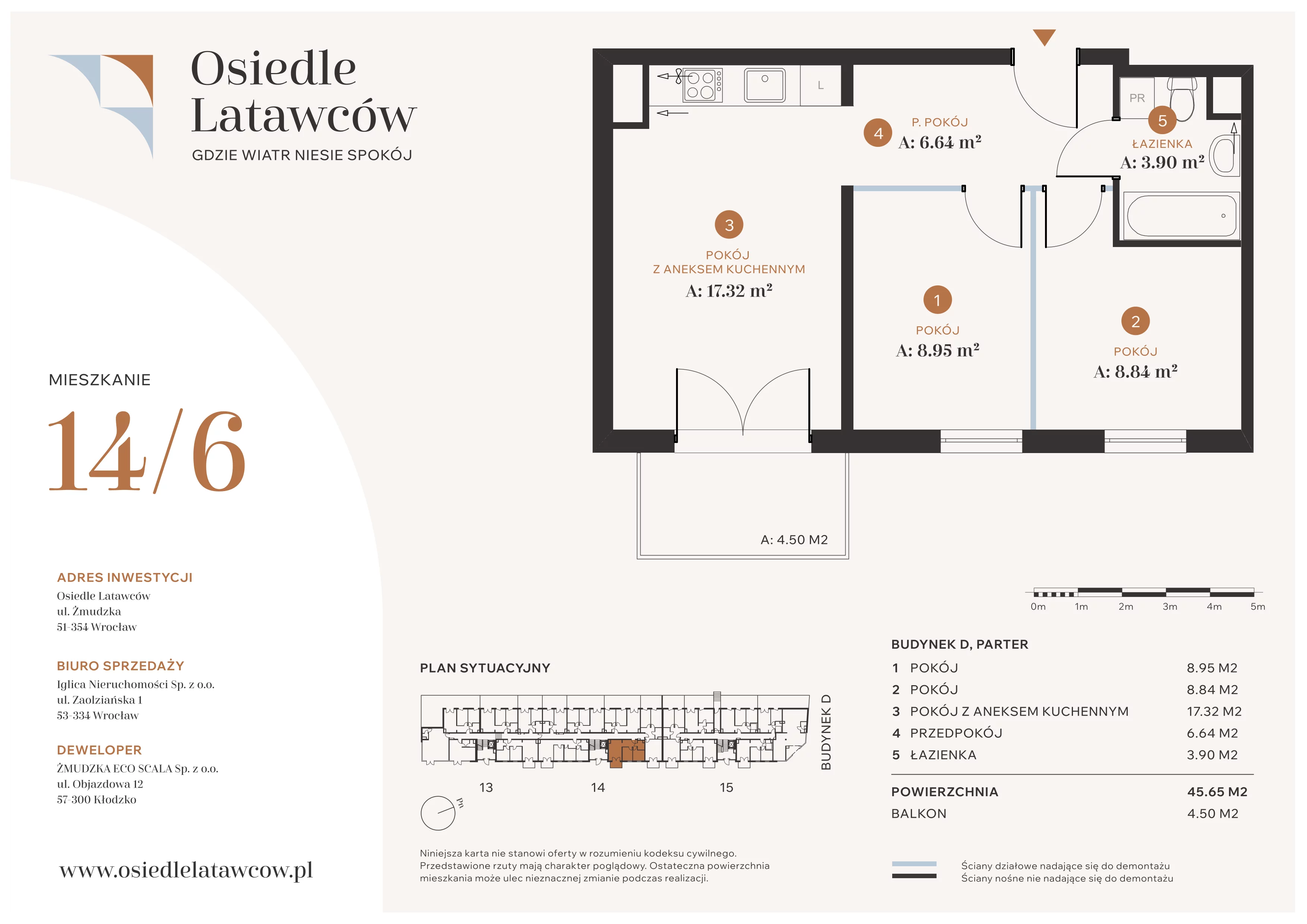 3 pokoje, mieszkanie 45,65 m², parter, oferta nr D14-6, Osiedle Latawców, Wrocław, Psie Pole-Zawidawie, Psie Pole, ul. Grodzieńska