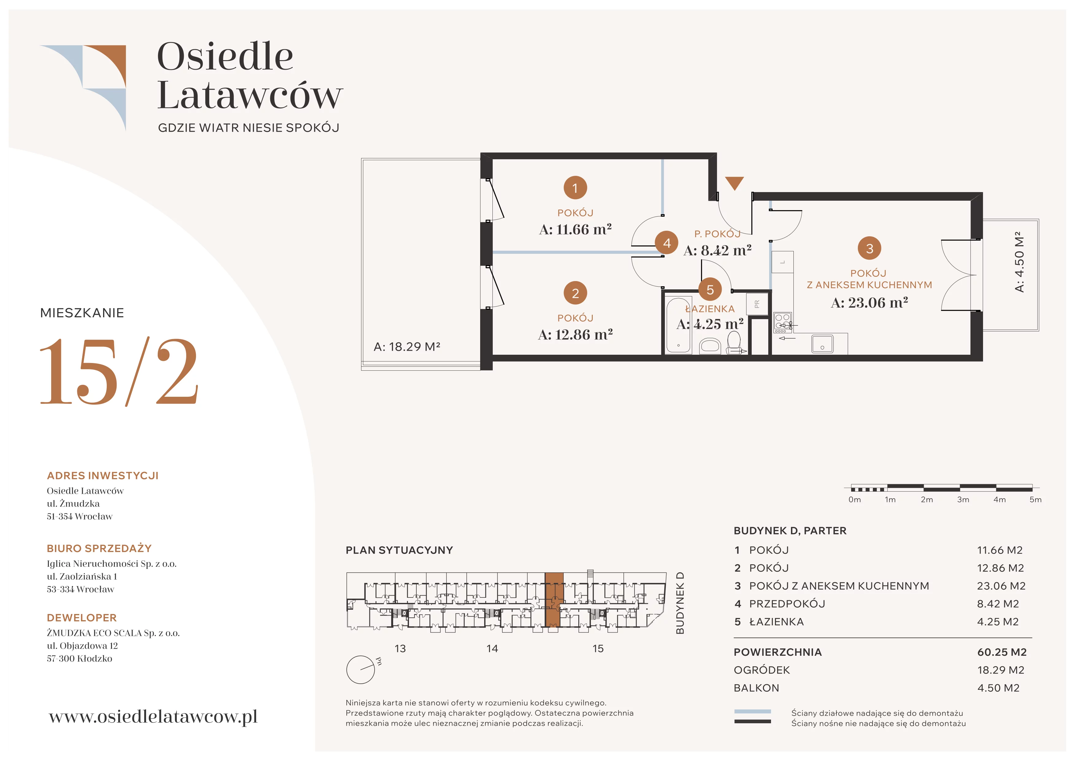 3 pokoje, mieszkanie 60,25 m², parter, oferta nr D15-2, Osiedle Latawców, Wrocław, Psie Pole-Zawidawie, Psie Pole, ul. Grodzieńska