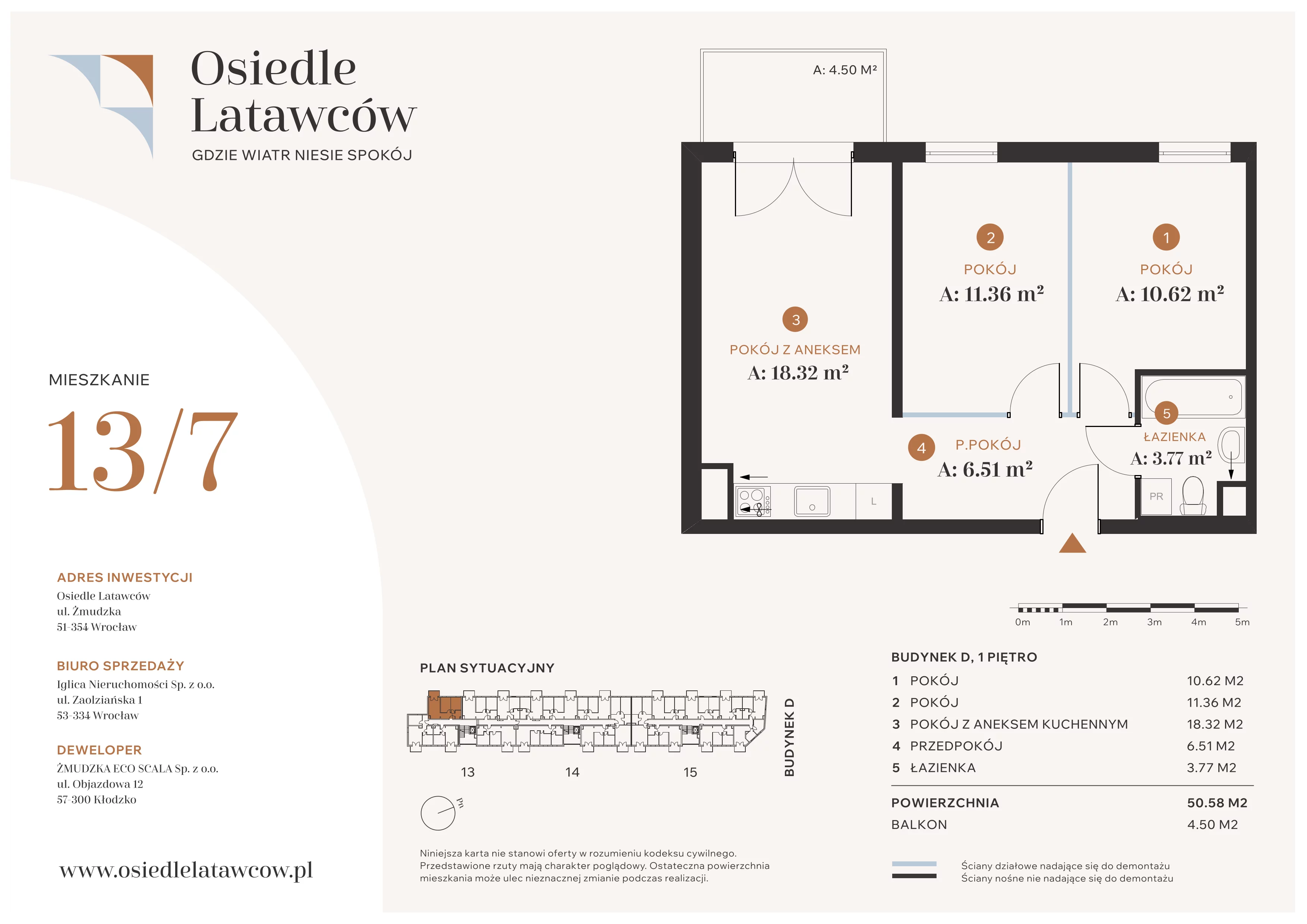 3 pokoje, mieszkanie 50,58 m², piętro 1, oferta nr D13-7, Osiedle Latawców, Wrocław, Psie Pole-Zawidawie, Psie Pole, ul. Grodzieńska