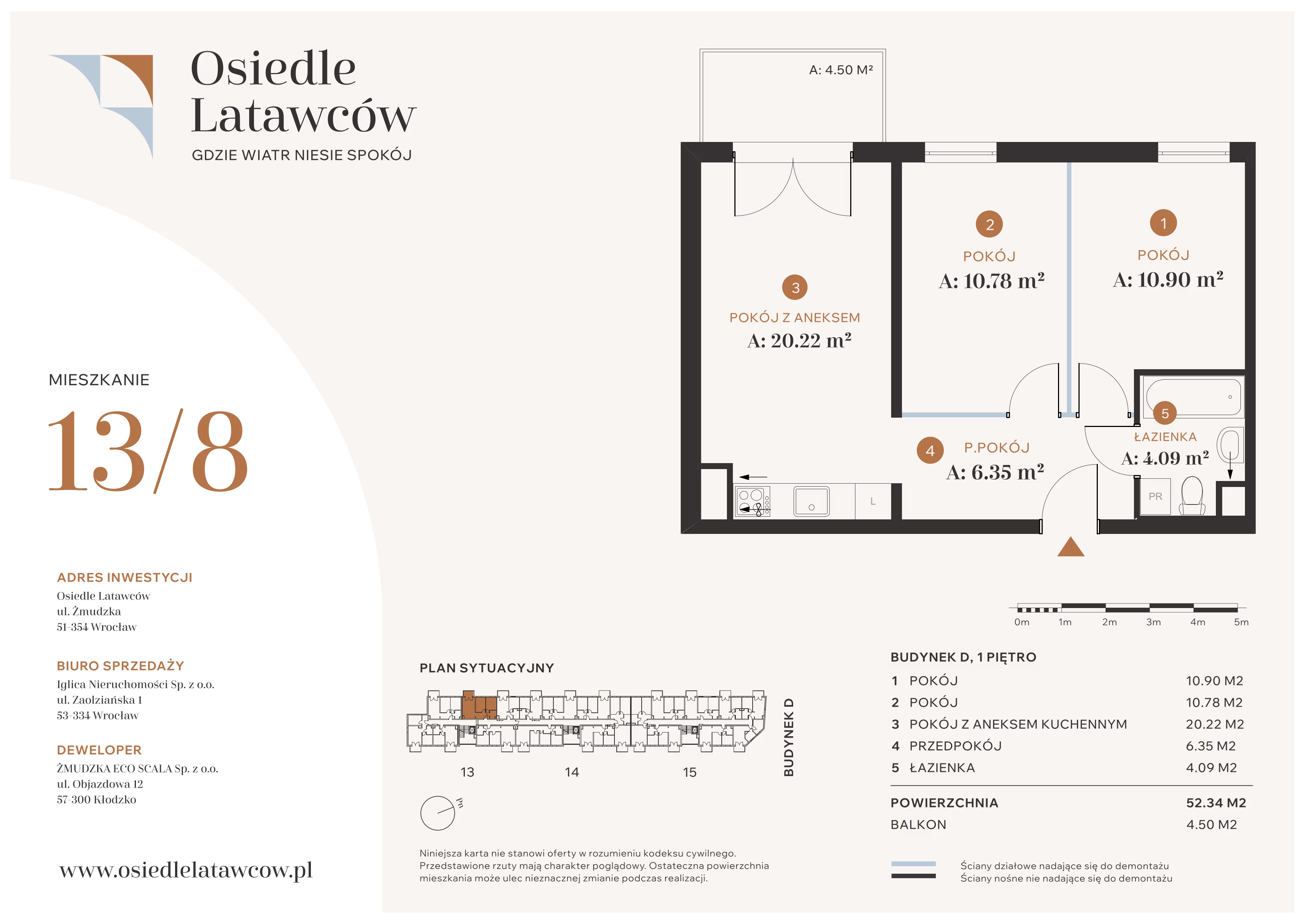 3 pokoje, mieszkanie 52,34 m², piętro 1, oferta nr D13-8, Osiedle Latawców, Wrocław, Psie Pole-Zawidawie, Psie Pole, ul. Grodzieńska
