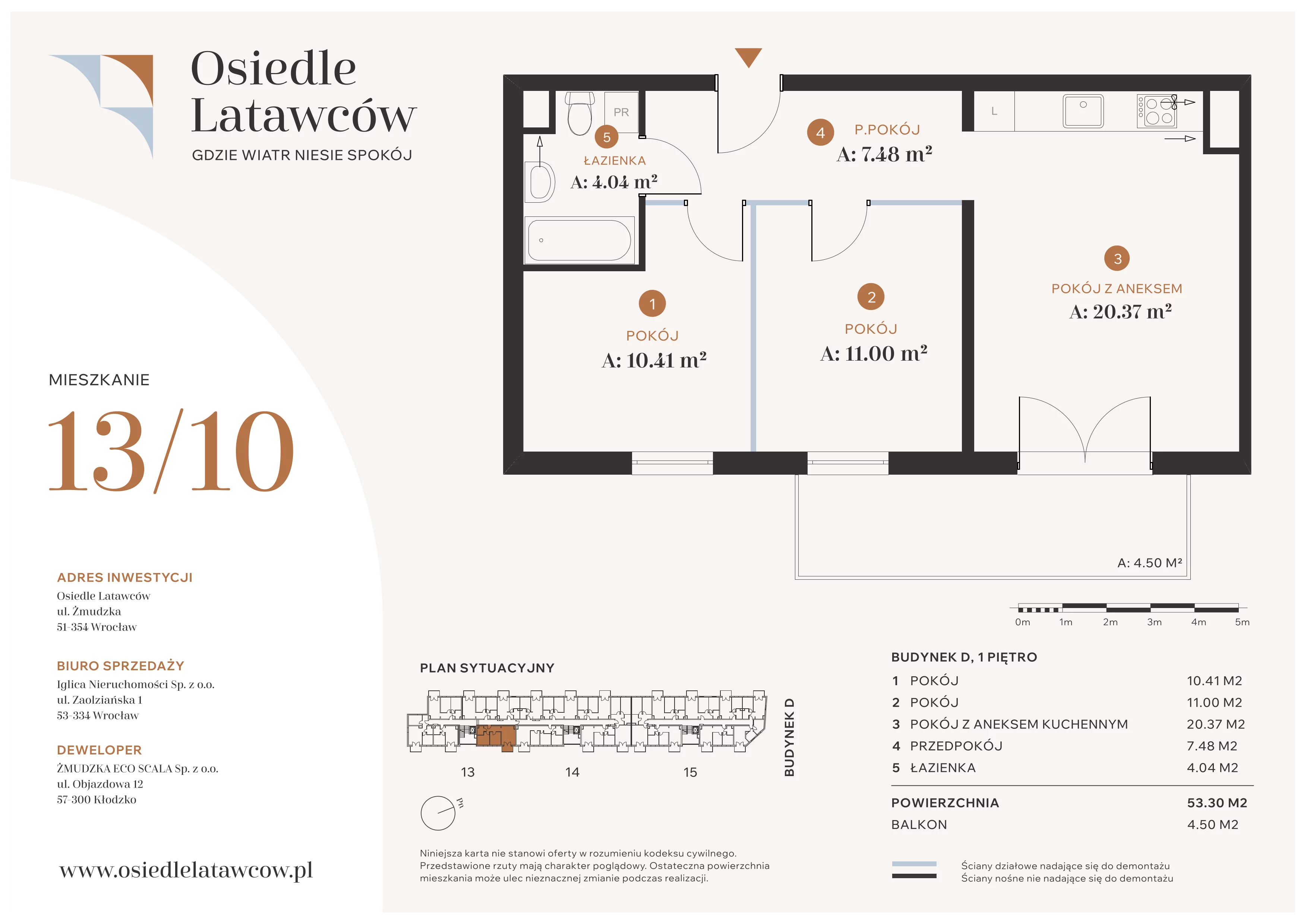 3 pokoje, mieszkanie 53,30 m², piętro 1, oferta nr D13-10, Osiedle Latawców, Wrocław, Psie Pole-Zawidawie, Psie Pole, ul. Grodzieńska