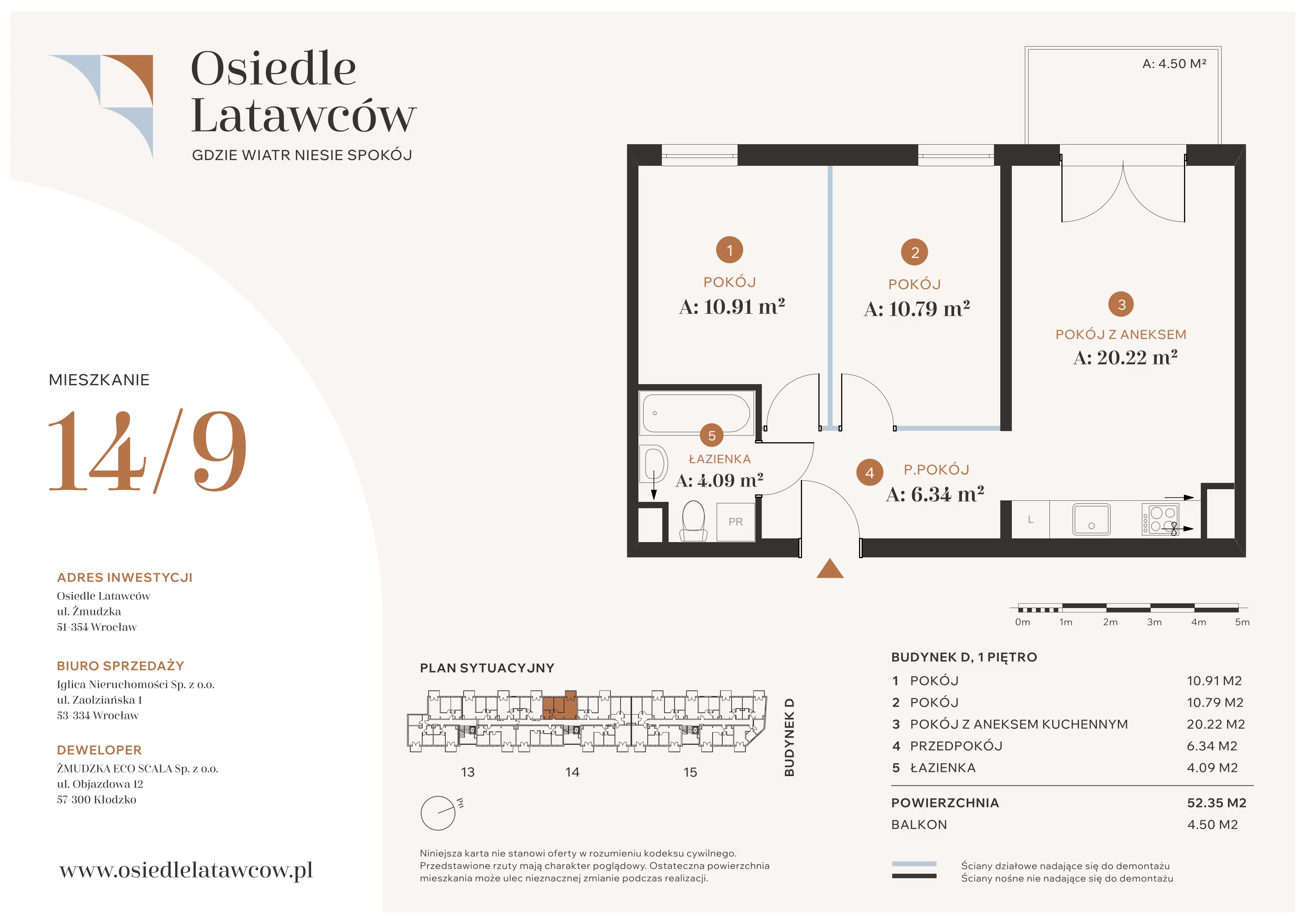 3 pokoje, mieszkanie 52,35 m², piętro 1, oferta nr D14-9, Osiedle Latawców, Wrocław, Psie Pole-Zawidawie, Psie Pole, ul. Grodzieńska