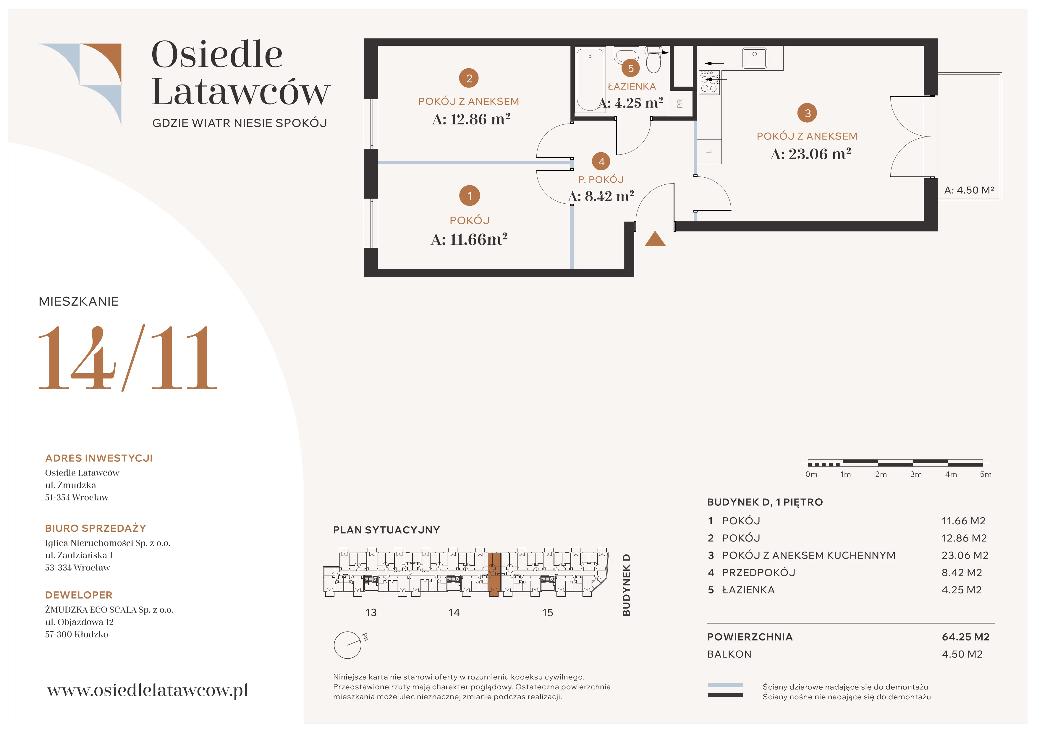 3 pokoje, mieszkanie 60,25 m², piętro 1, oferta nr D14-11, Osiedle Latawców, Wrocław, Psie Pole-Zawidawie, Psie Pole, ul. Grodzieńska
